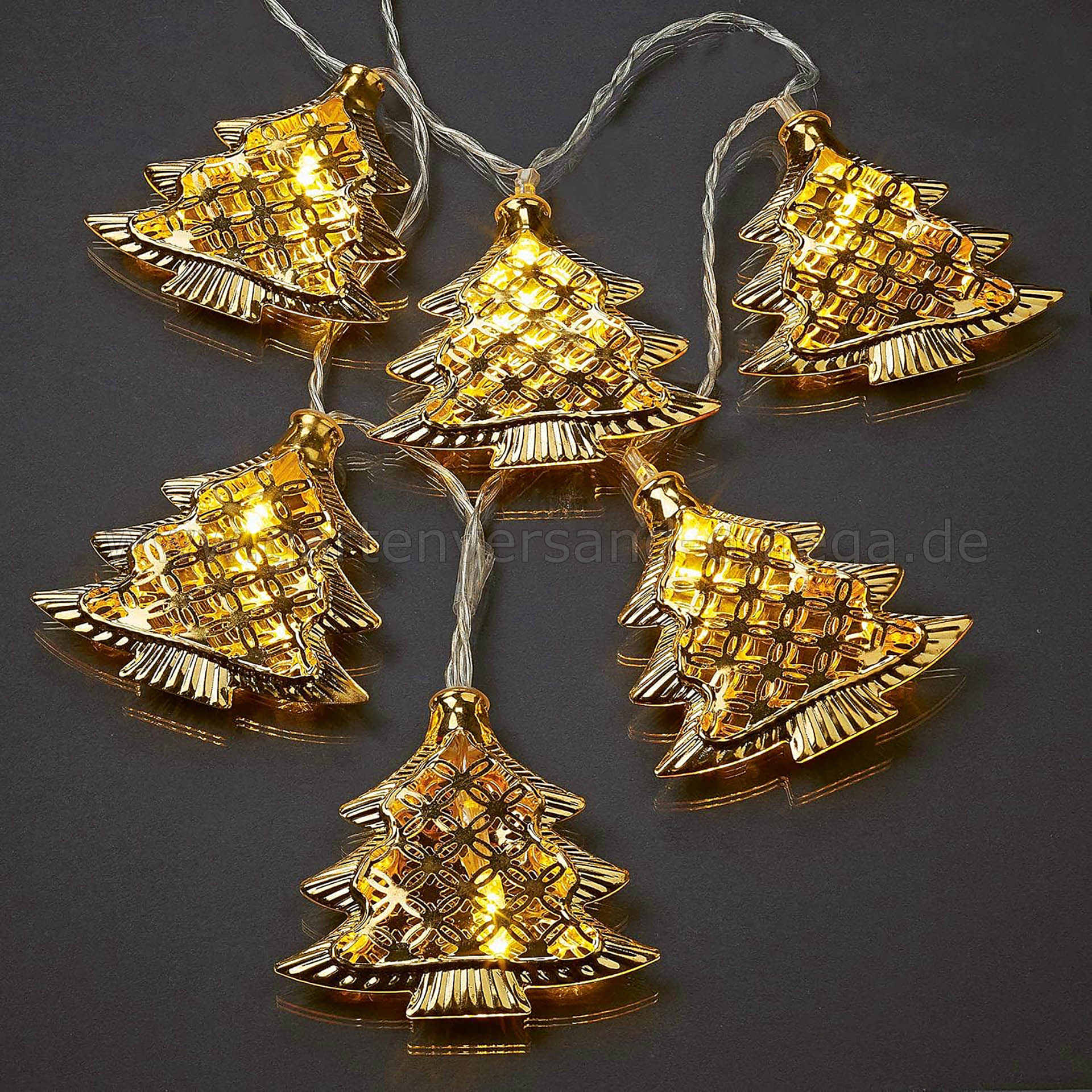 LED Lichterkette mit goldfarbenen Metall-Tannenbäumen
