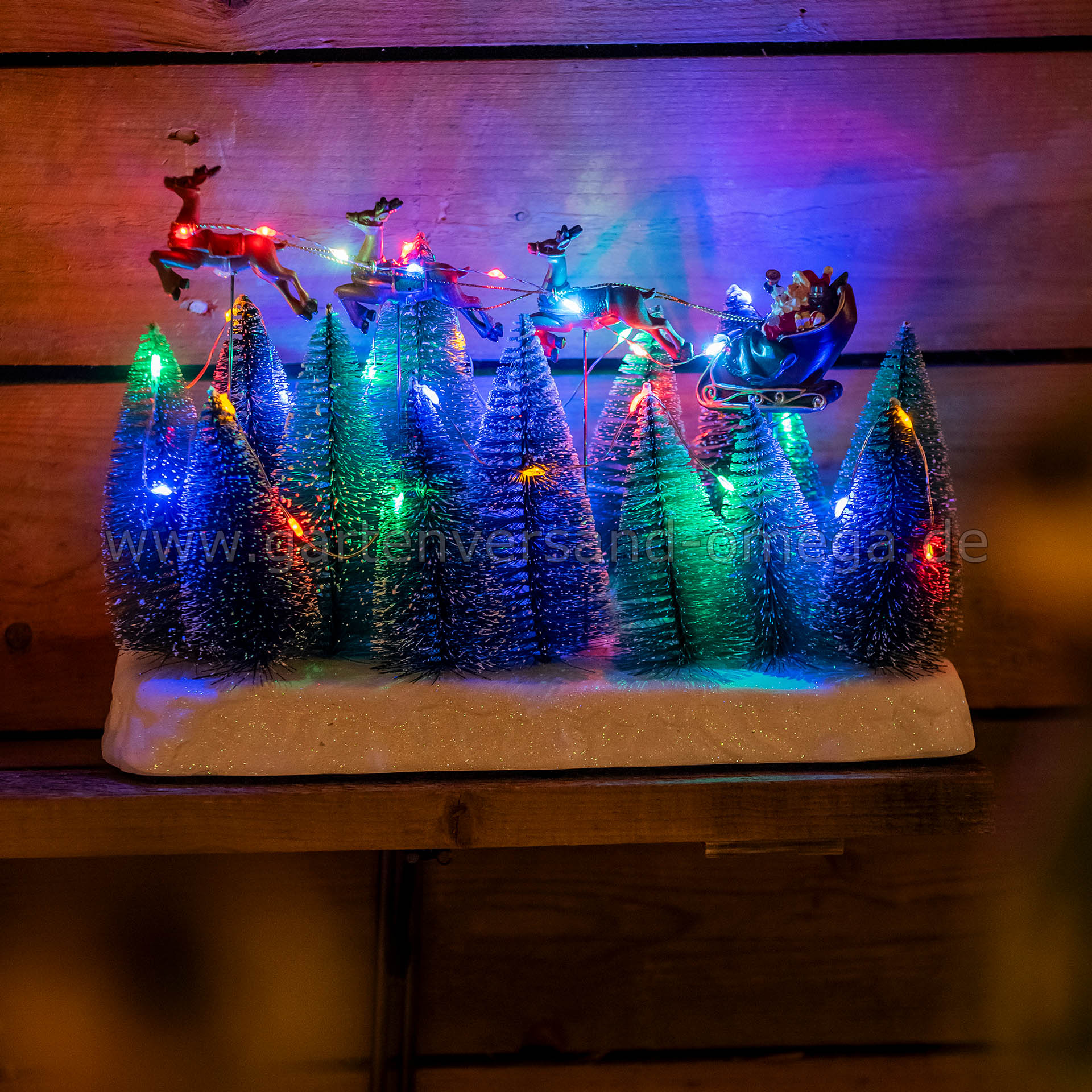 Anwendungsbeispiel LED Szenerie Weihnachtsschlitten über Wald
