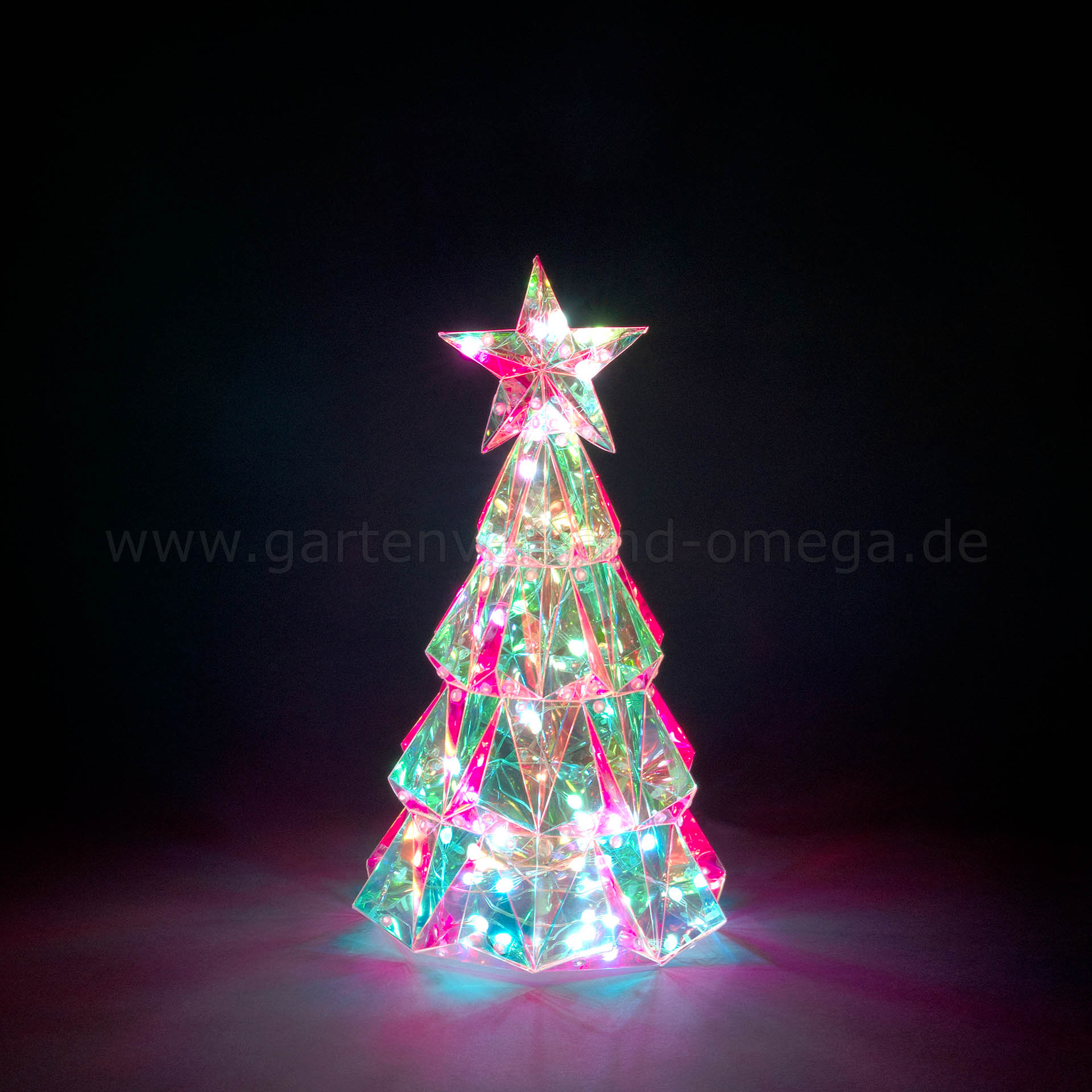 Kristalloptik 3D Weihnachtsbaum mit RGB-LEDs in Betrieb