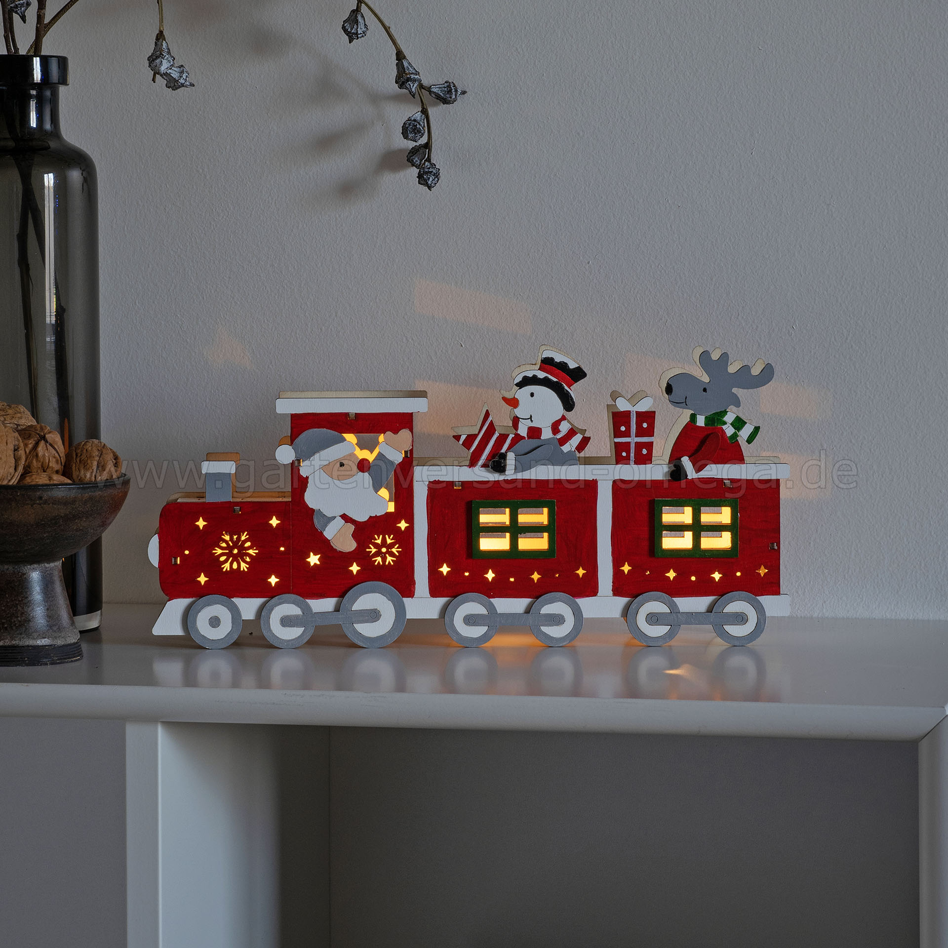 Weihnachtszug Aus Holz – Miniatur Rot Zug Mit Schneemann & Co. – Deko Für Tisch & Baum