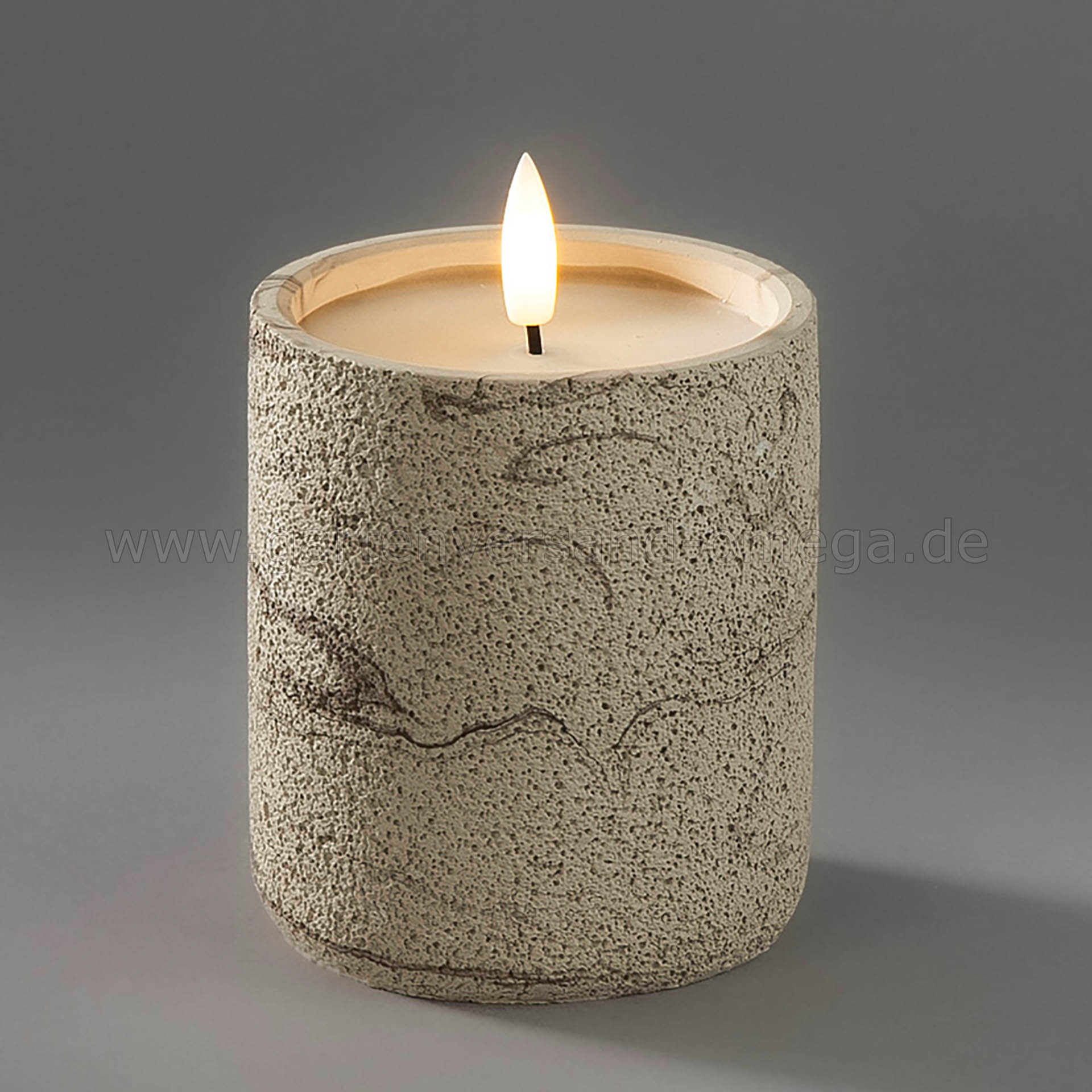 LED Kerze Betonoptik Beige mit Timer 10cm - Elektrische Kerze Beige