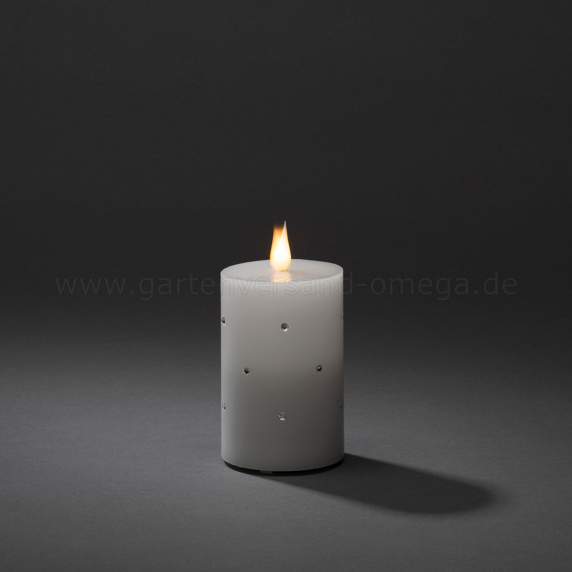 LED-Echtwachskerze mit 3D-Flamme und Kristallen 11,8cm