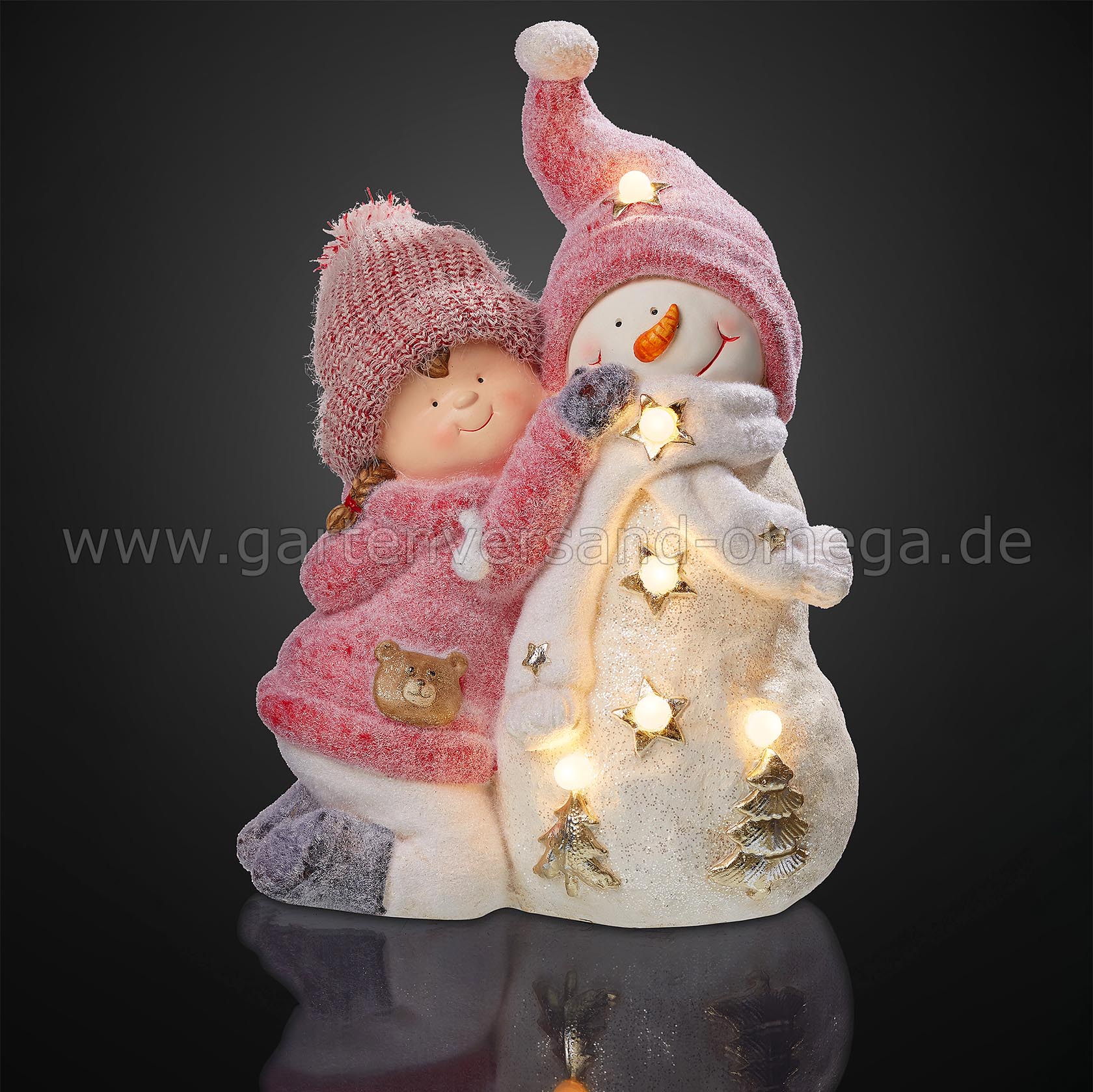 LED Dekofigur Mädchen mit Schneemann