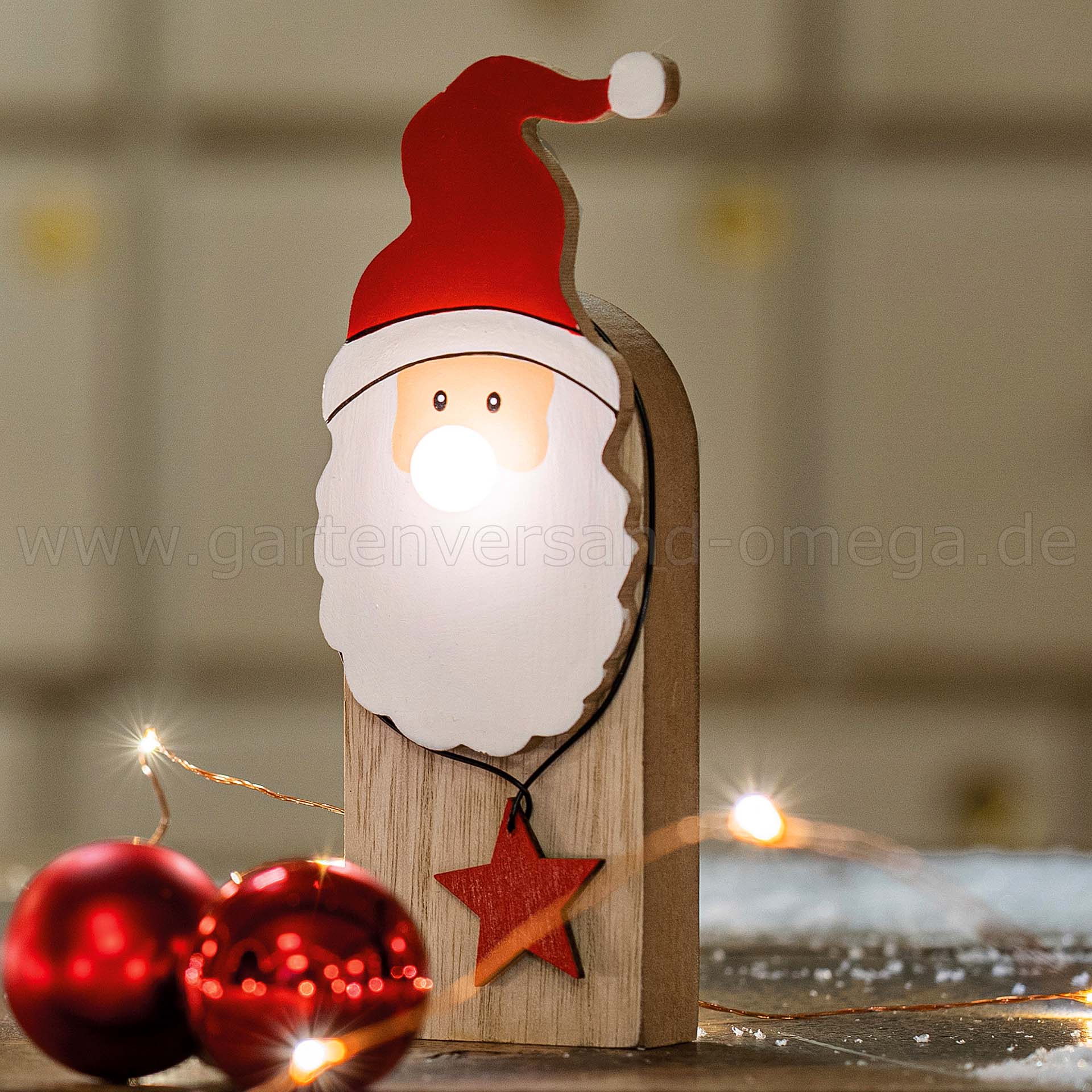 LED Holz-Weihnachtsmann mit leuchtender Nase - Deko-Weihnachtsmann