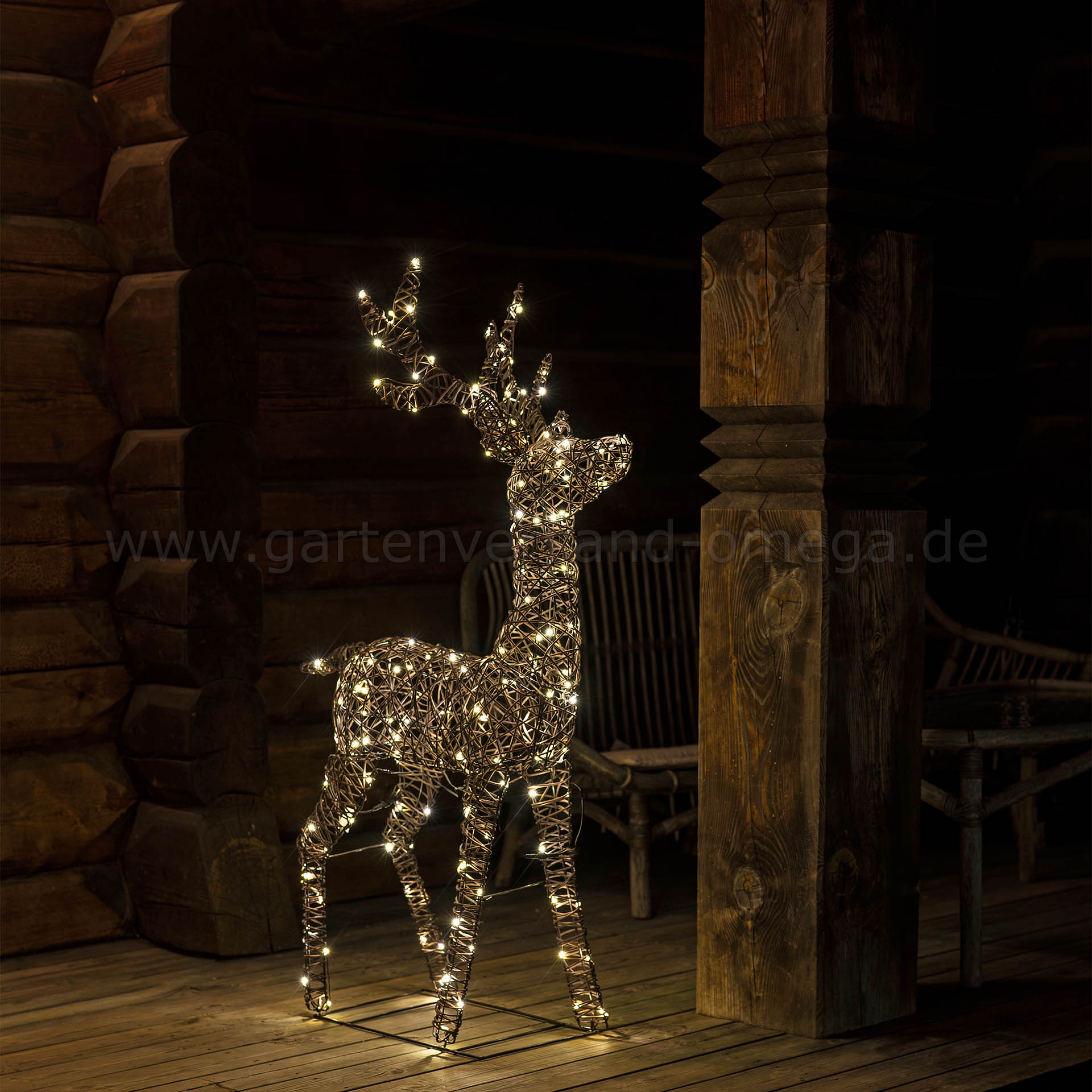 LED Polyrattan Rentier 130cm für Innen und Außen - Eingangsbereich Deko Rentier Groß