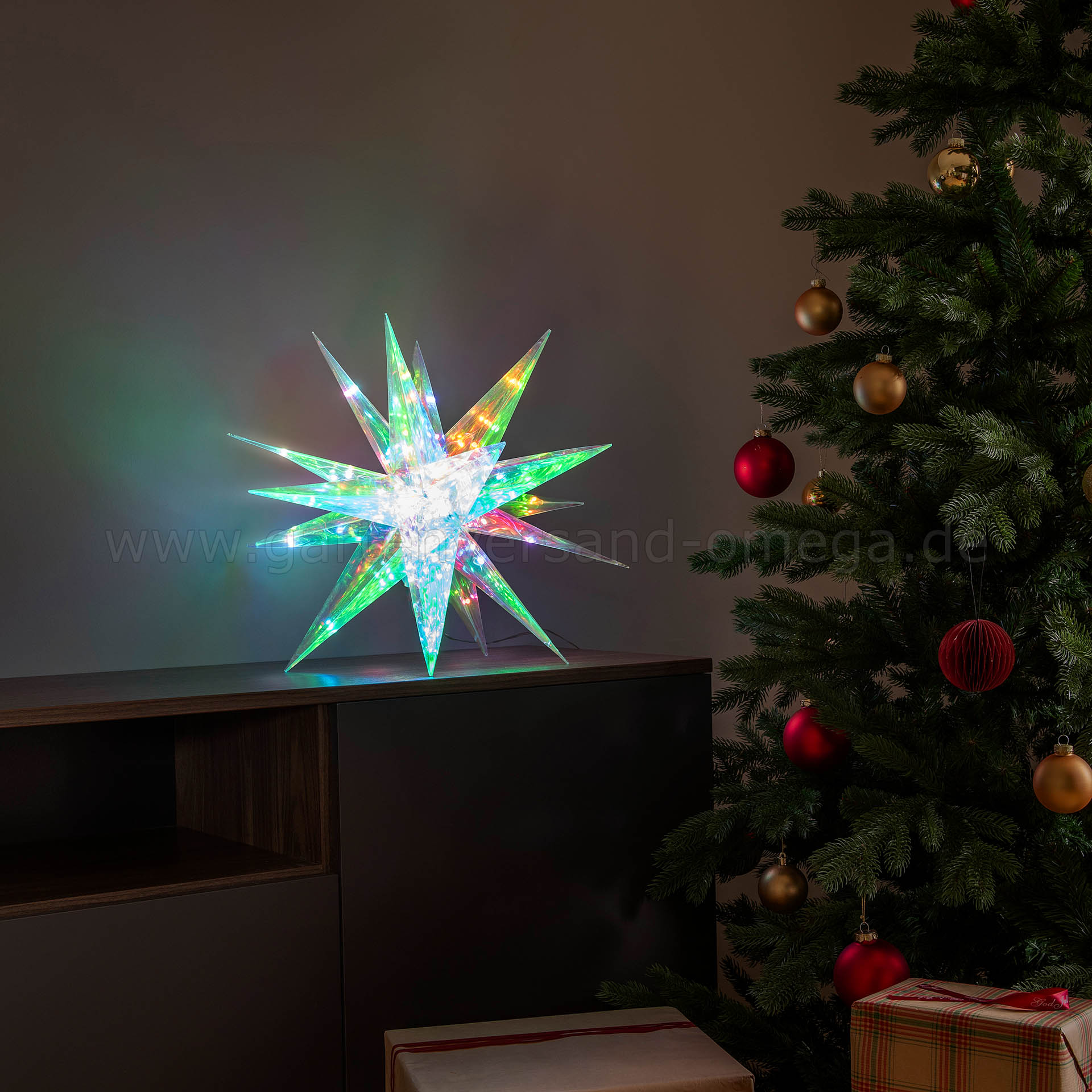 Anwendungsbeispiel Kristalloptik 3D Stern mit RGB-LEDs