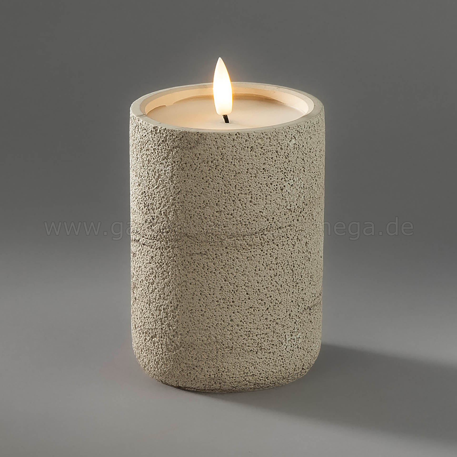 LED Kerze Betonoptik Beige mit Timer 12,3cm - LED Kerze ohne Rauch