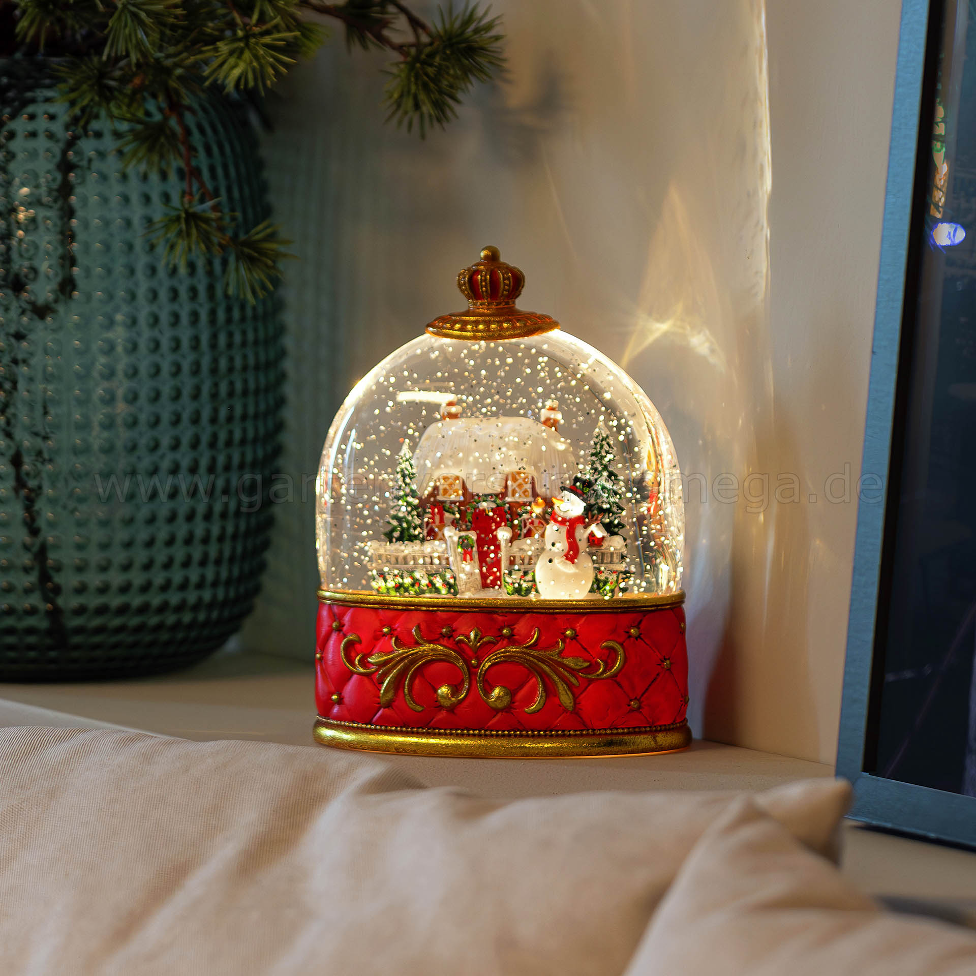 LED Wasserlaterne Rot Schneemann und Haus - LED Tischdekoration Weihnachten