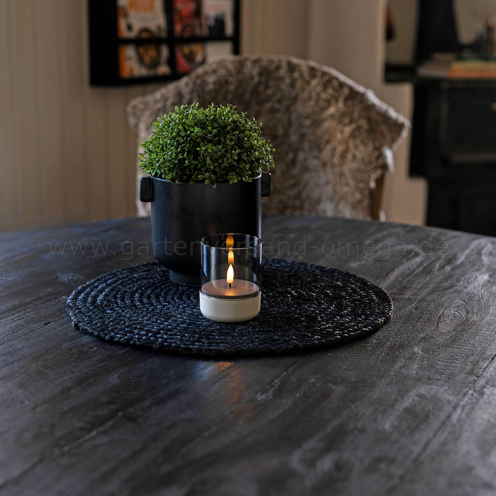 LED Kerze im Rauchglas Beige - LED Tischdeko Innenbereich