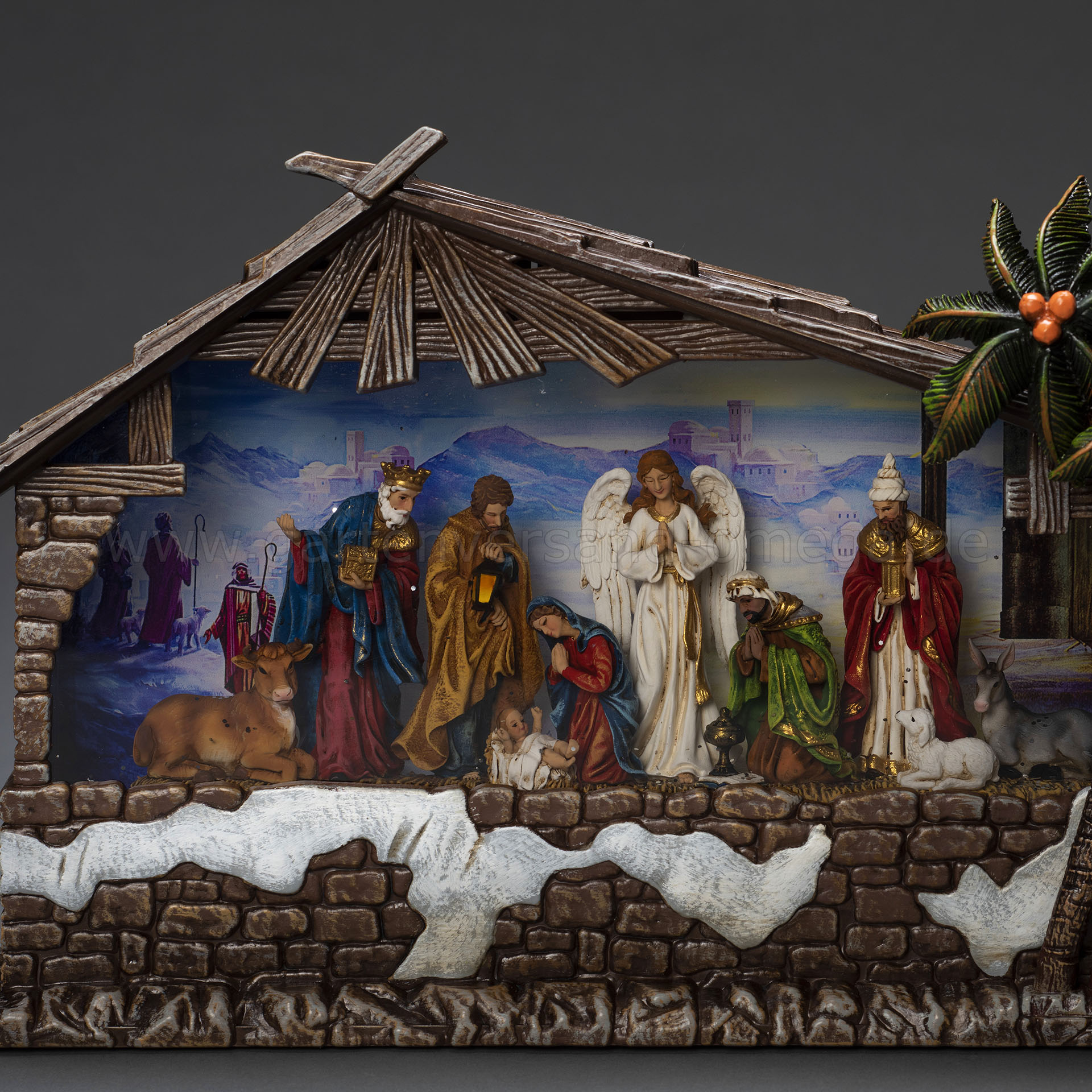 Das Motiv im Detail von wassergefüllter LED-Dekoration Weihnachtskrippe