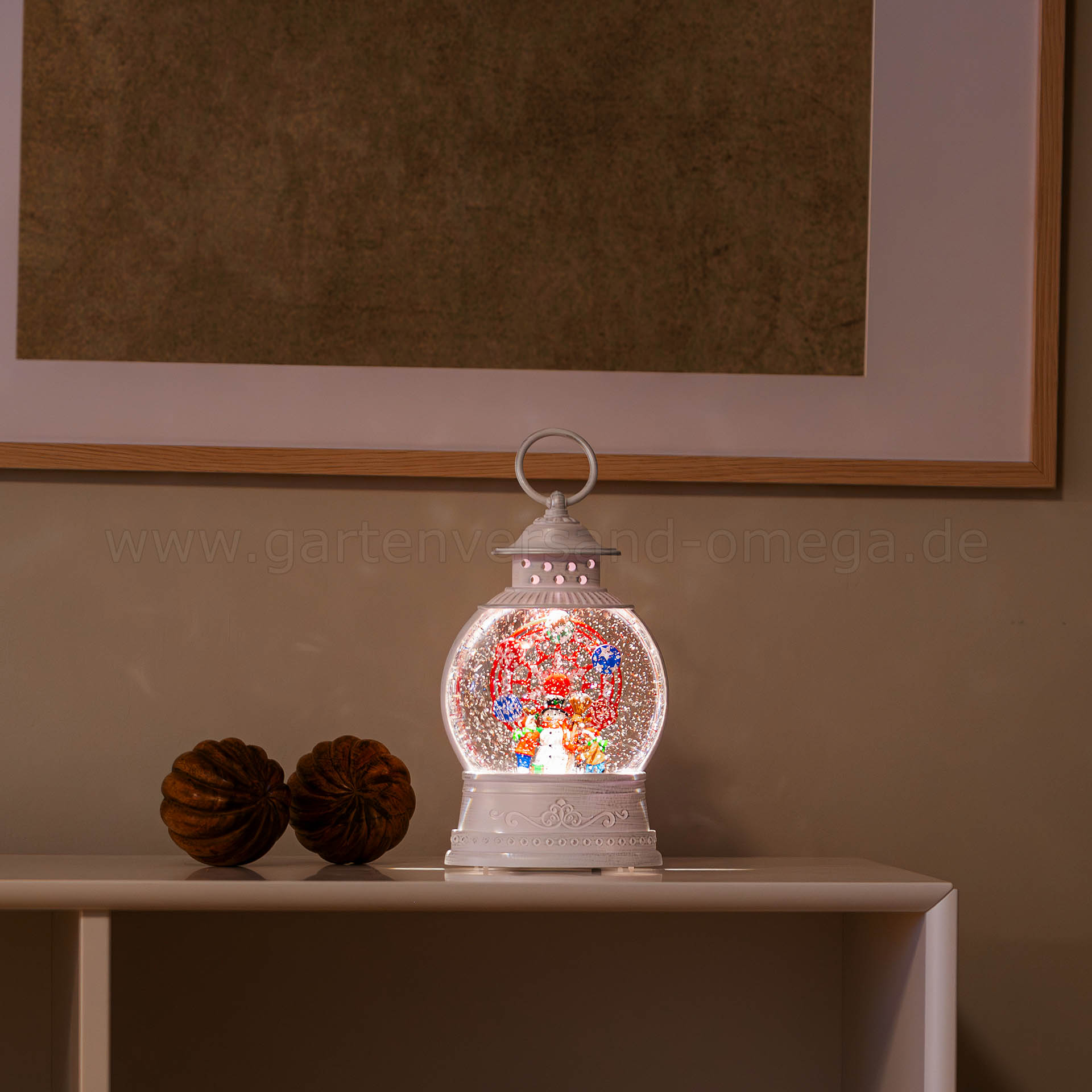 LED Wasserlaterne Schneemann mit Riesenrad rotierend - Schneekugel Laterne Riesenrad