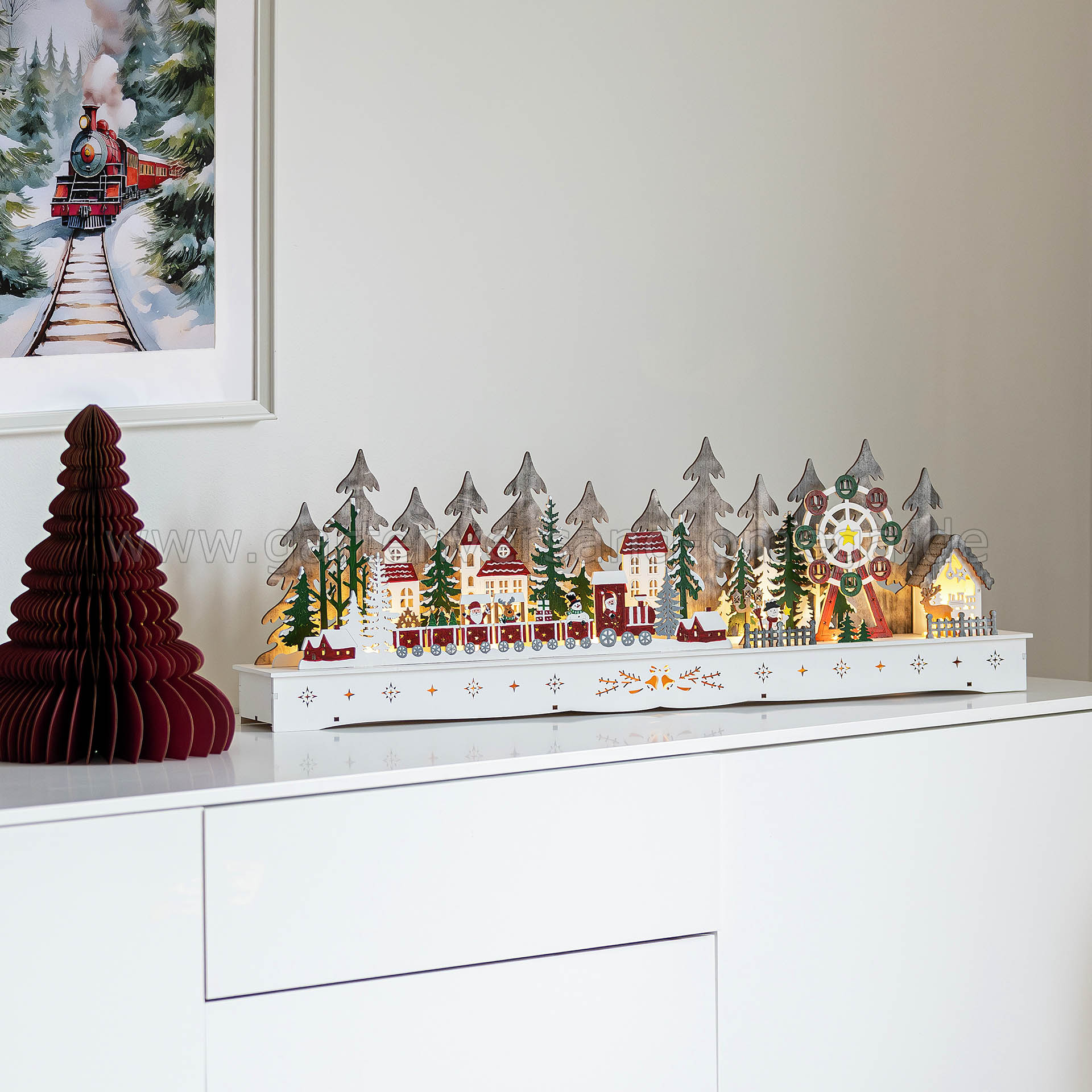 Die LED Holzdekoration Weihnachtsdorf im Einsatz