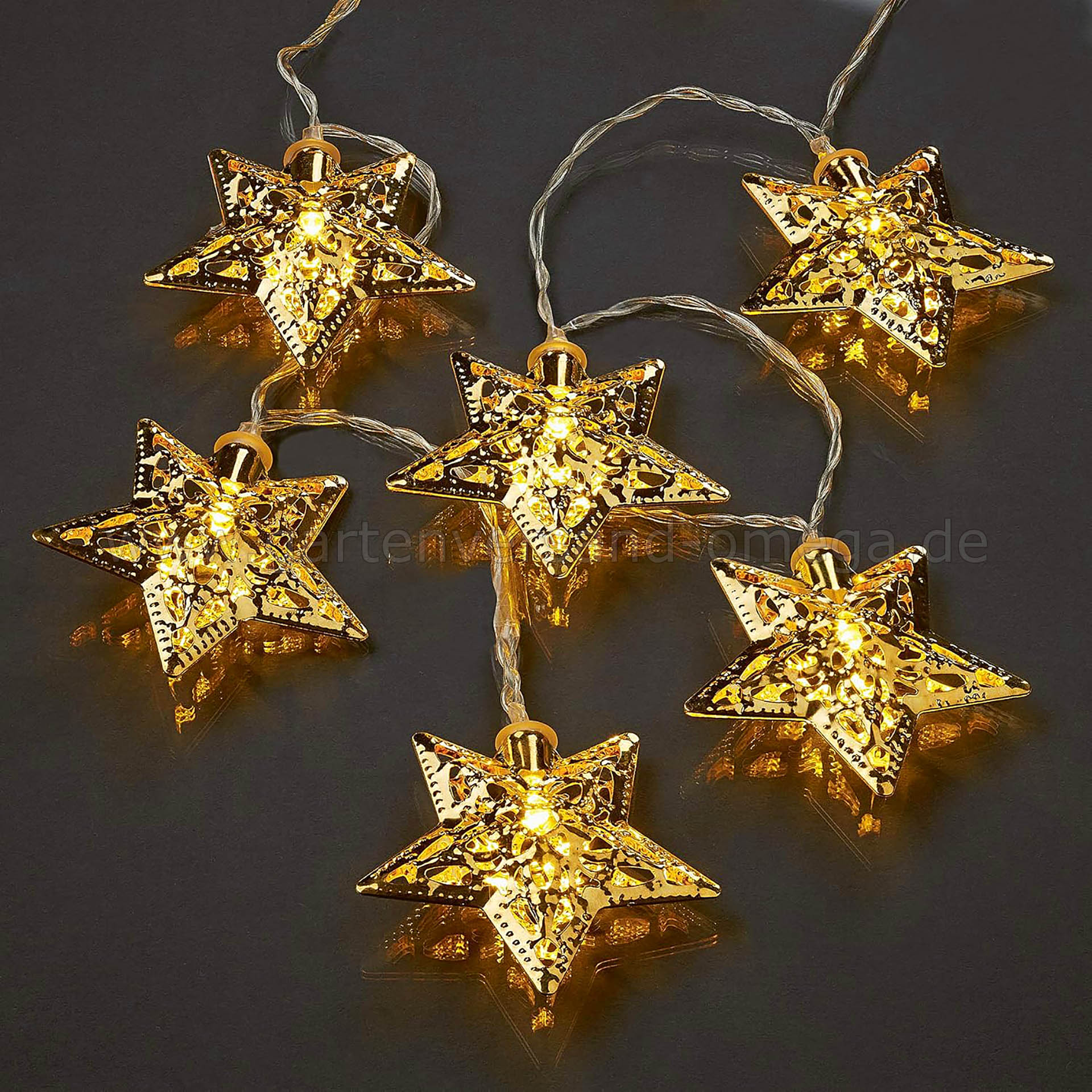 LED Lichterkette mit goldfarbenen Metall-Sternen