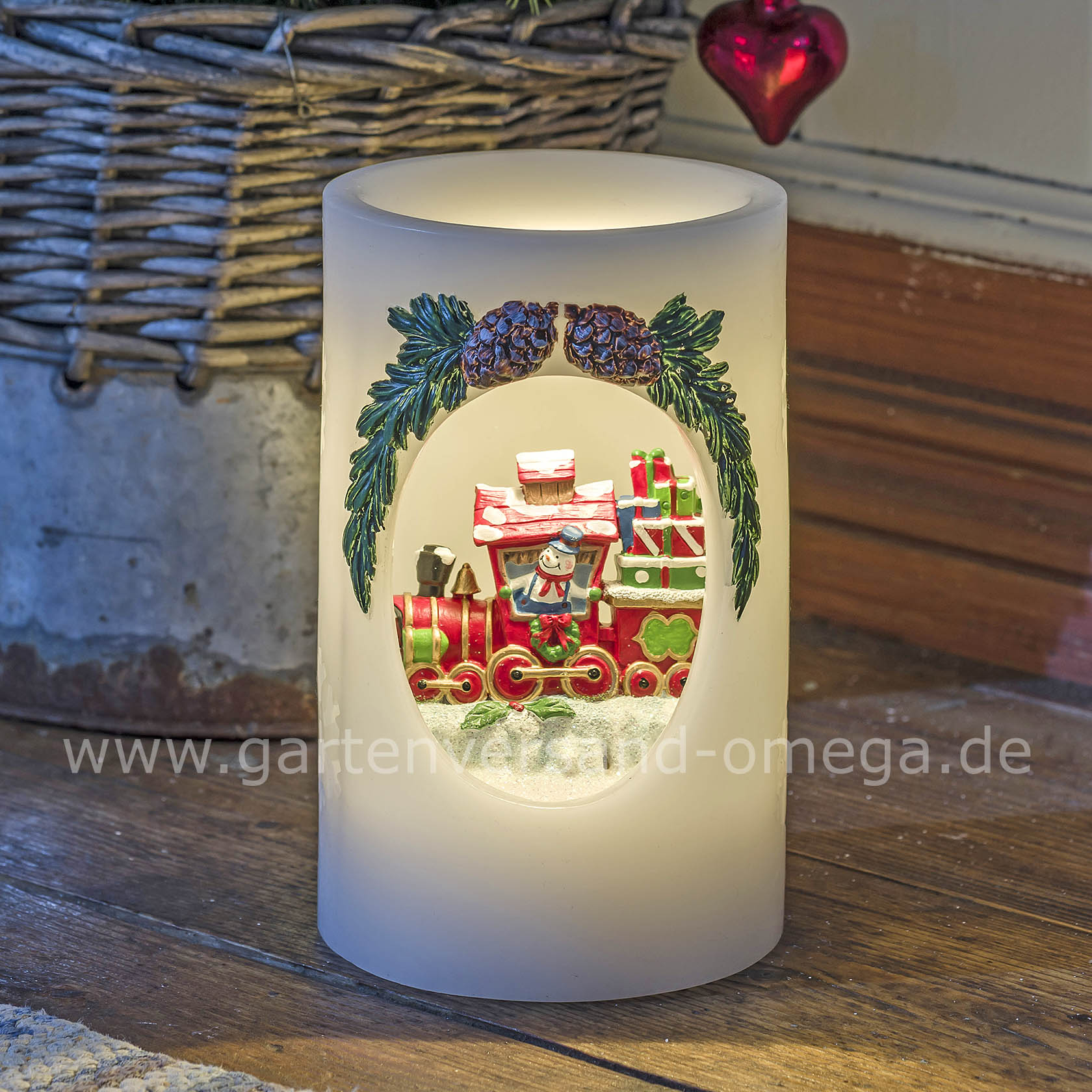 LED-Motivkerze Schneemann mit Zug