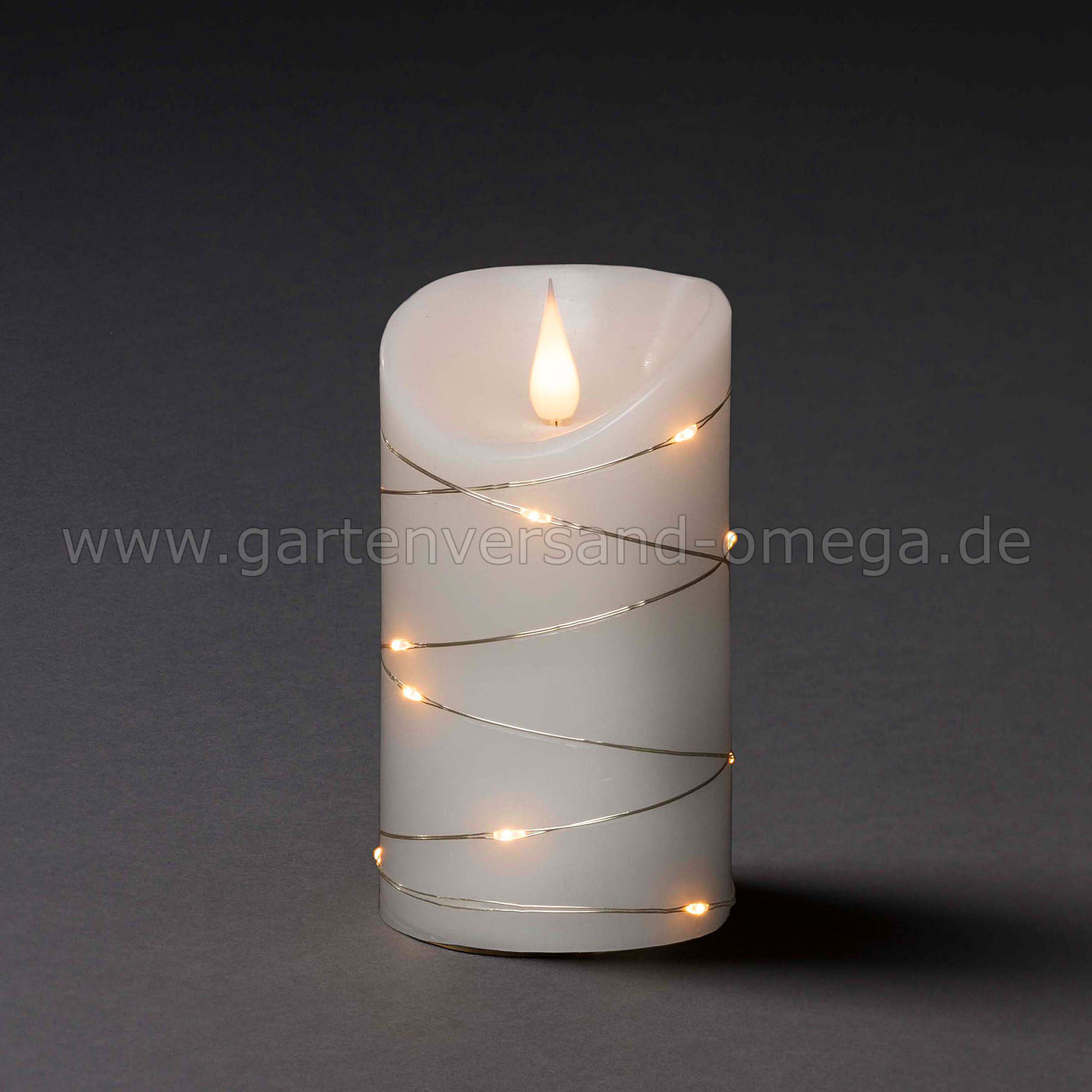 LED-Echtwachskerze mit 3D-Flamme und silbernem Draht