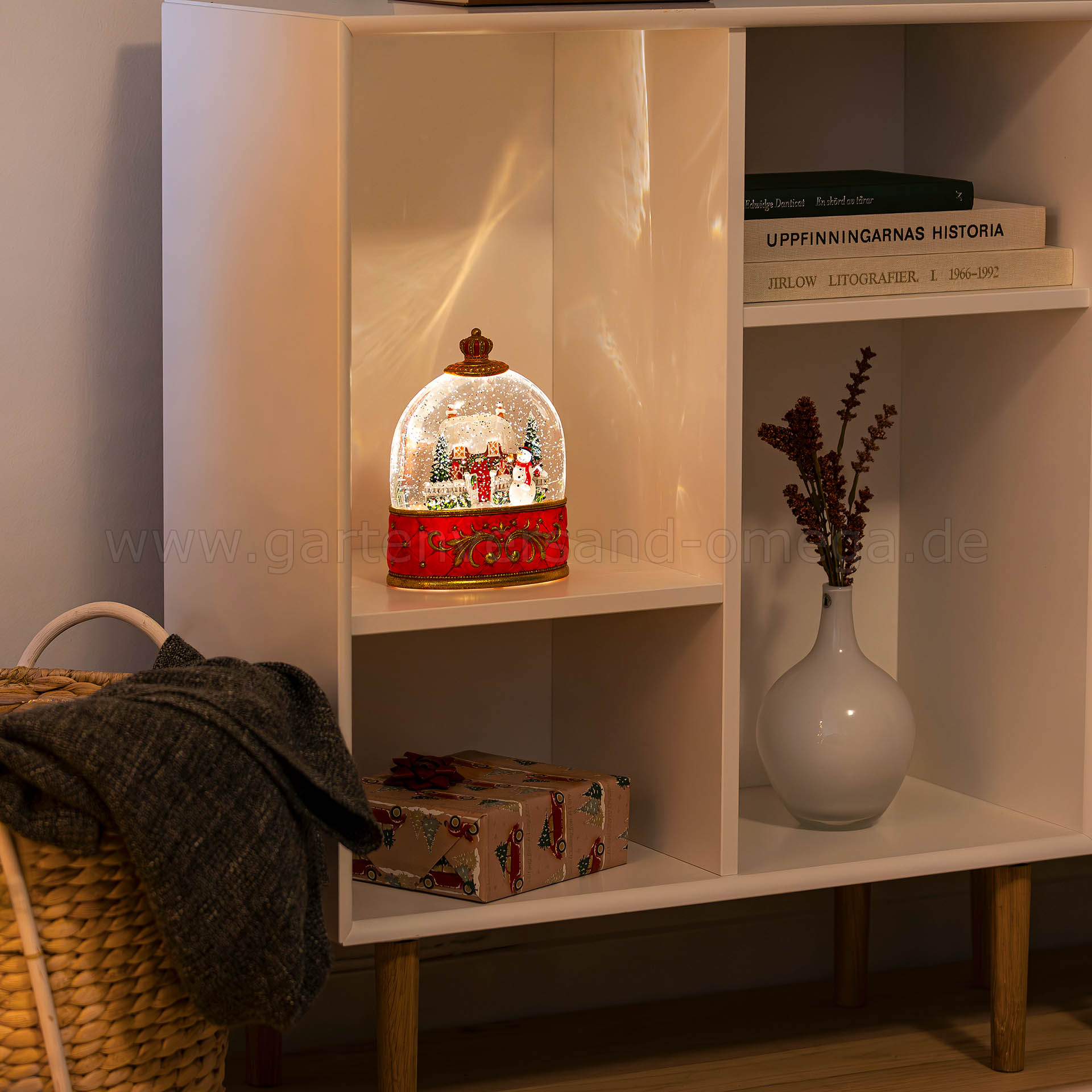 LED Wasserlaterne Rot Schneemann und Haus - Deko Laterne Cottage
