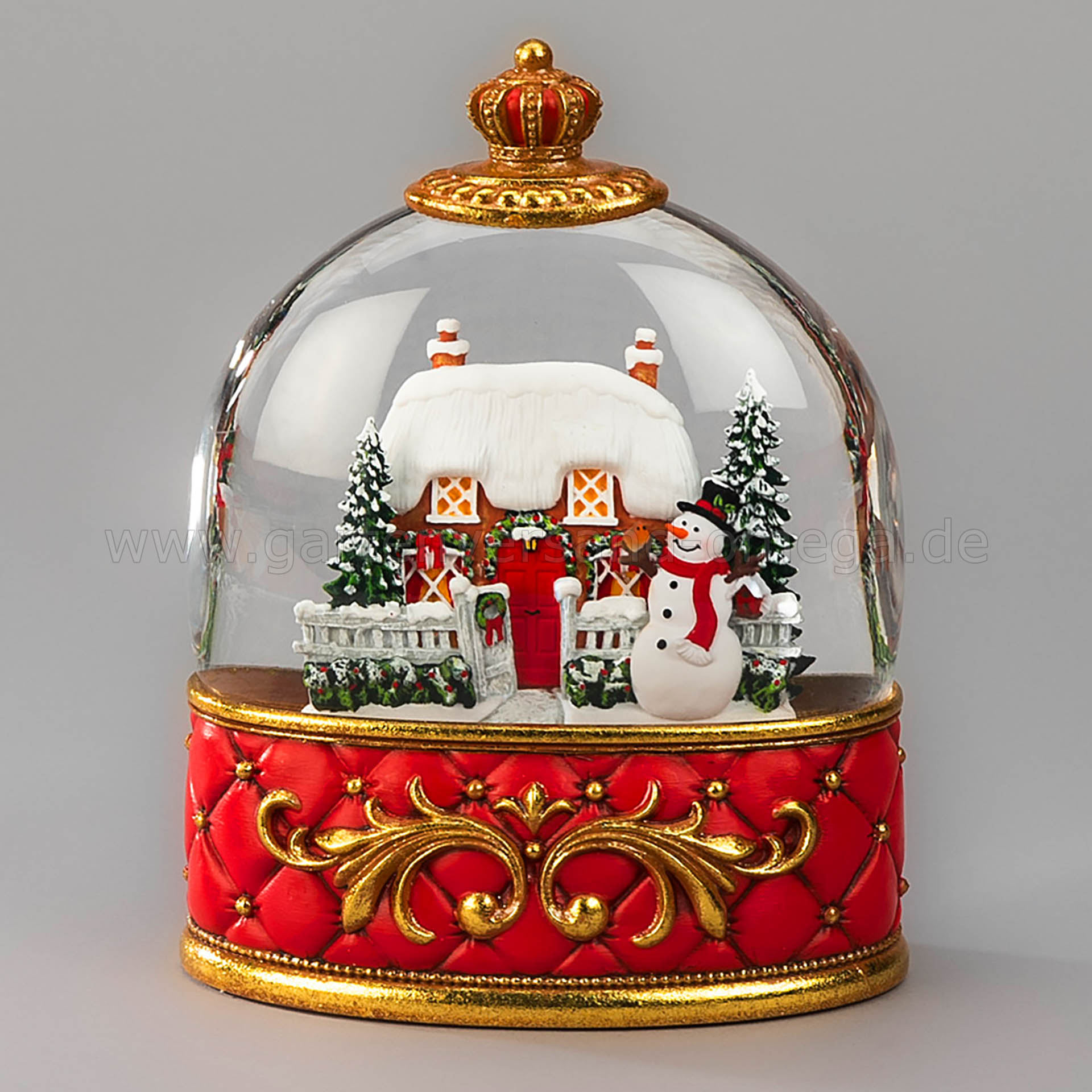 LED Wasserlaterne Rot Schneemann und Haus - Schneekugel Hütte rot gold