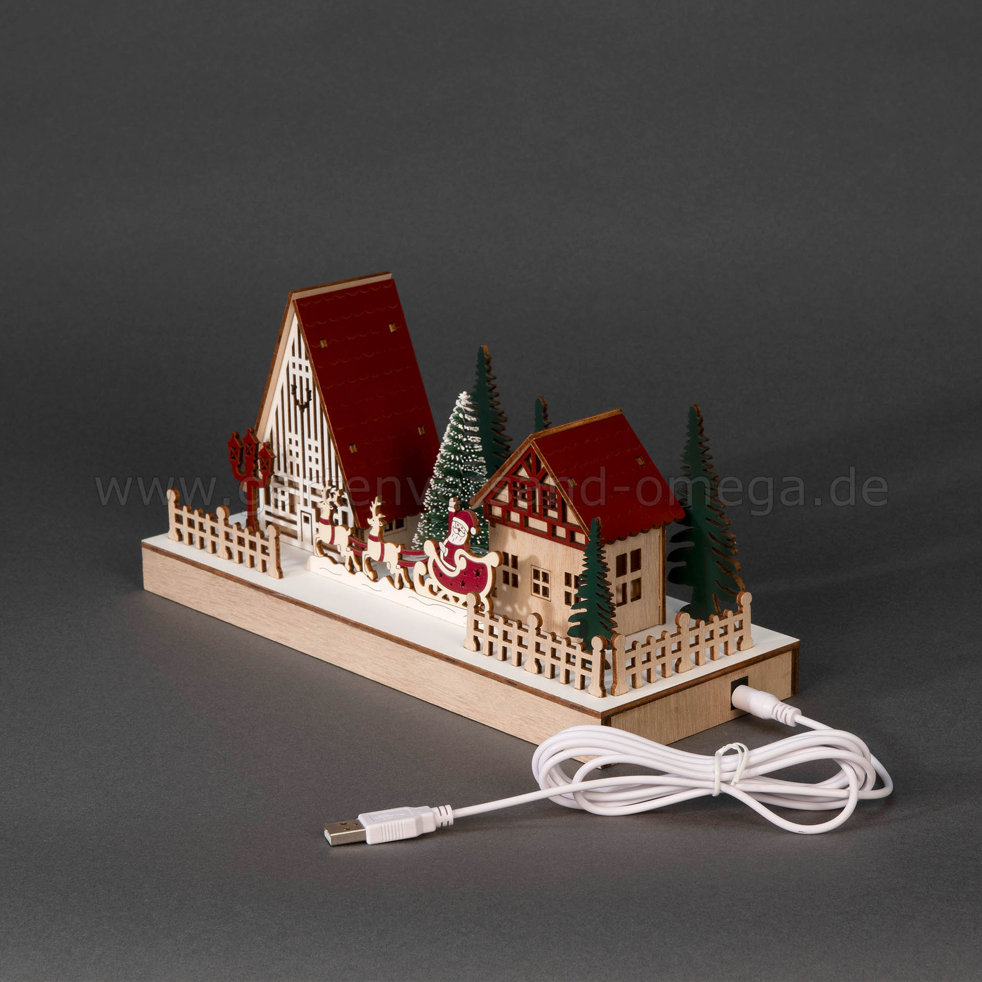 LED-Holzsilhouette Weihnachtsdorf mit USB-Kabel
