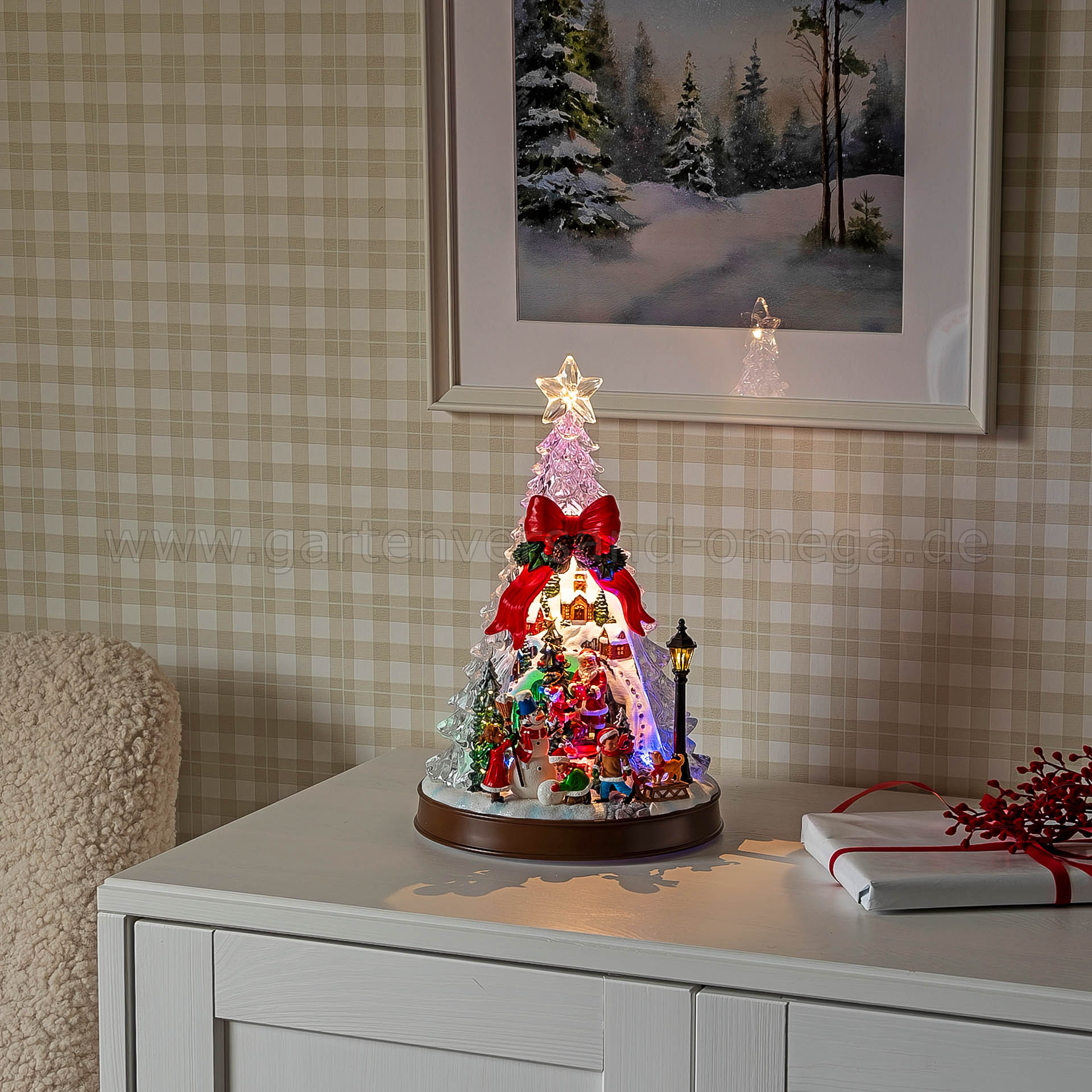 LED Szenerie Weihnachtsbaum mit Bewegung Musik und Timer - LED Dekoration 8 Weihnachtslieder
