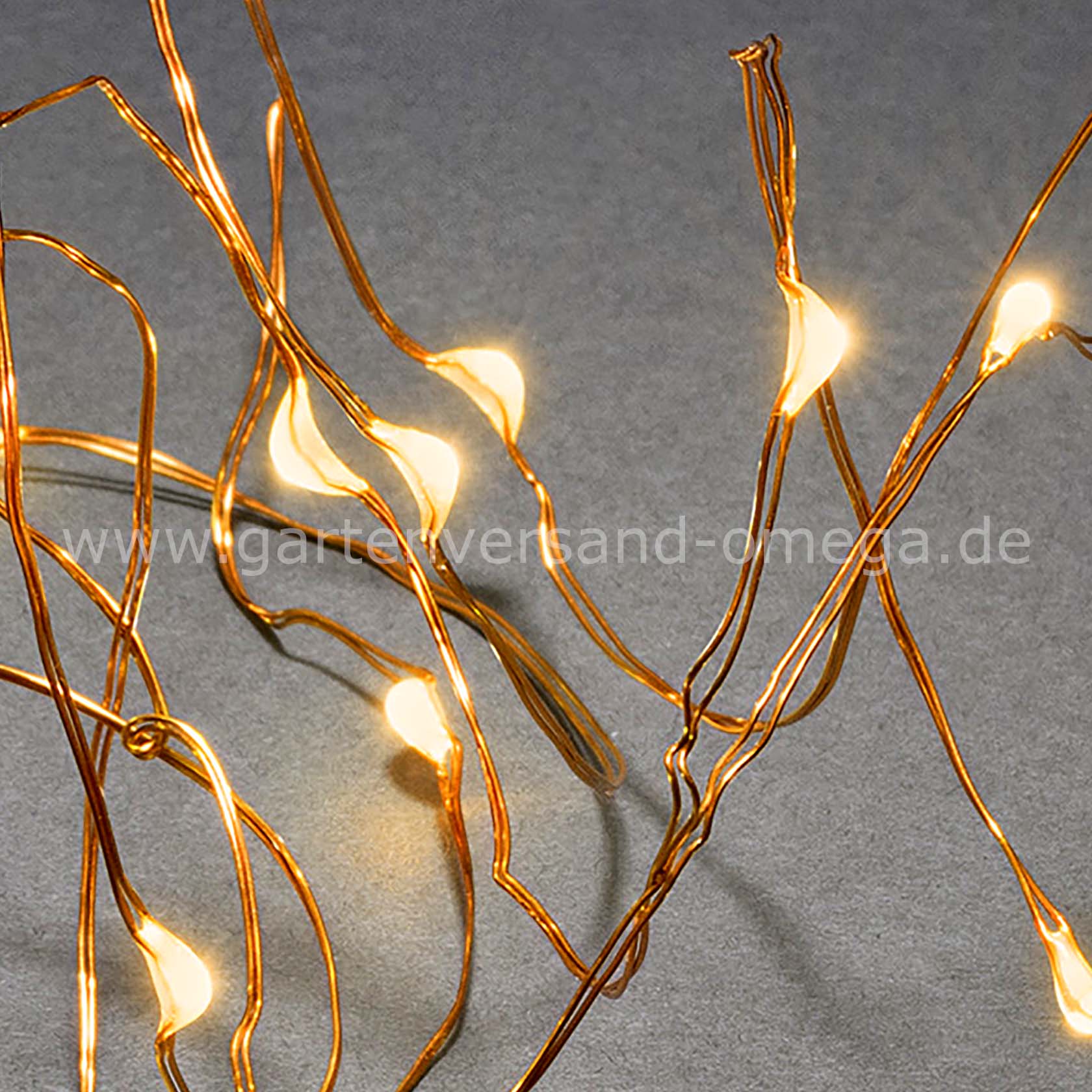Bastellichterkette LED Bernsteinfarben mit kupferfarbenem Draht im Detail