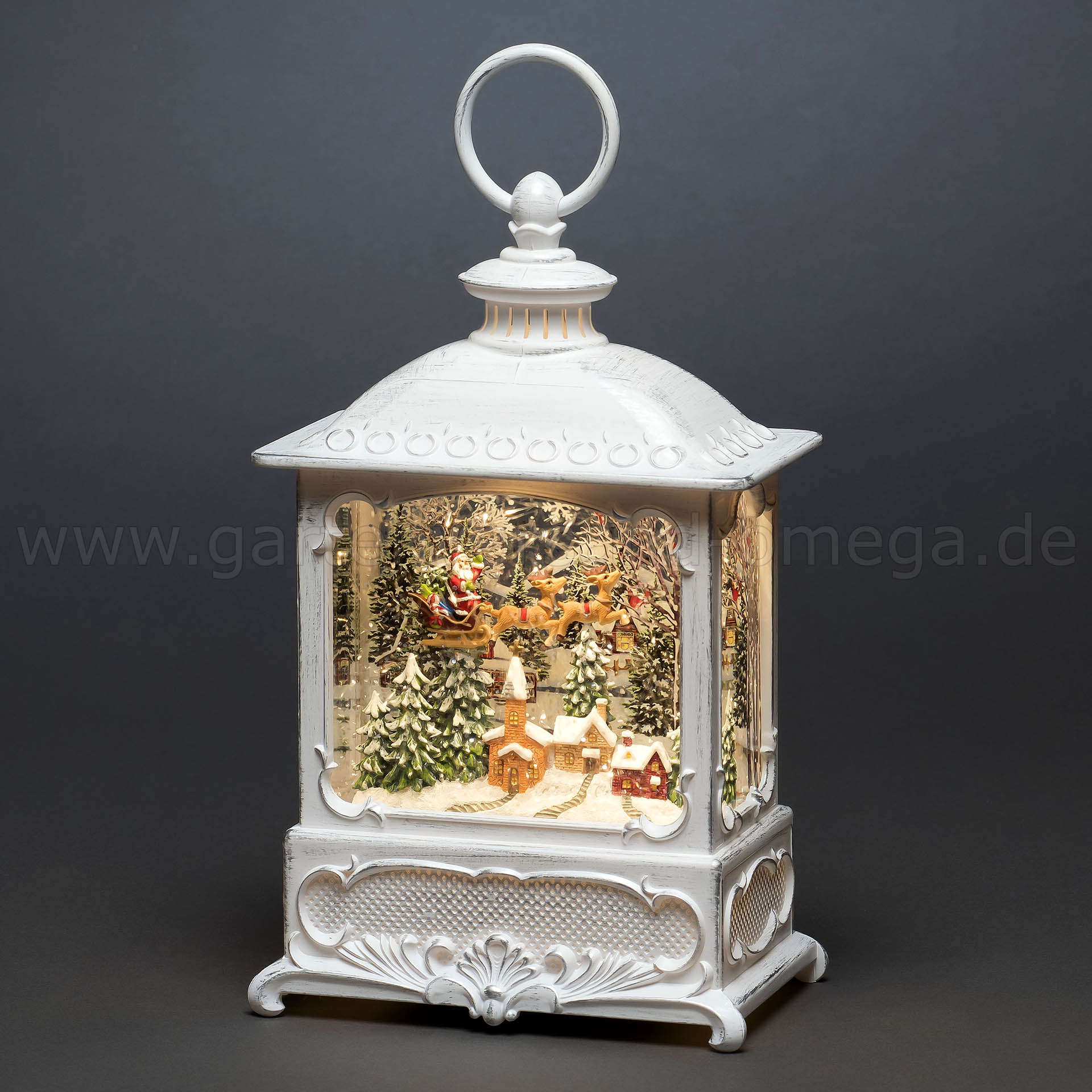 Wasserlaterne Weihnachtsmann über Dorf - LED-Schneekugel / Schneelaterne