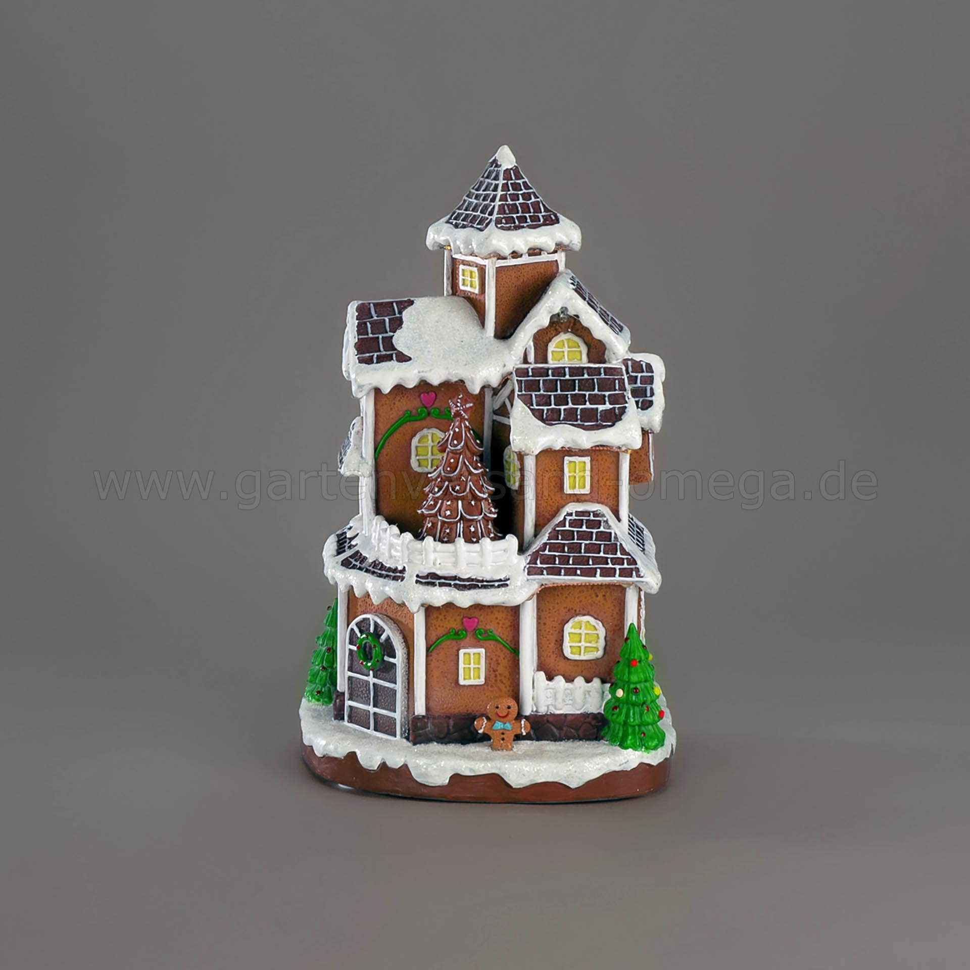 LED-Fiberoptikhaus Lebkuchenhaus mit rotierendem Weihnachtsbaum in ausgeschaltetem Zustand