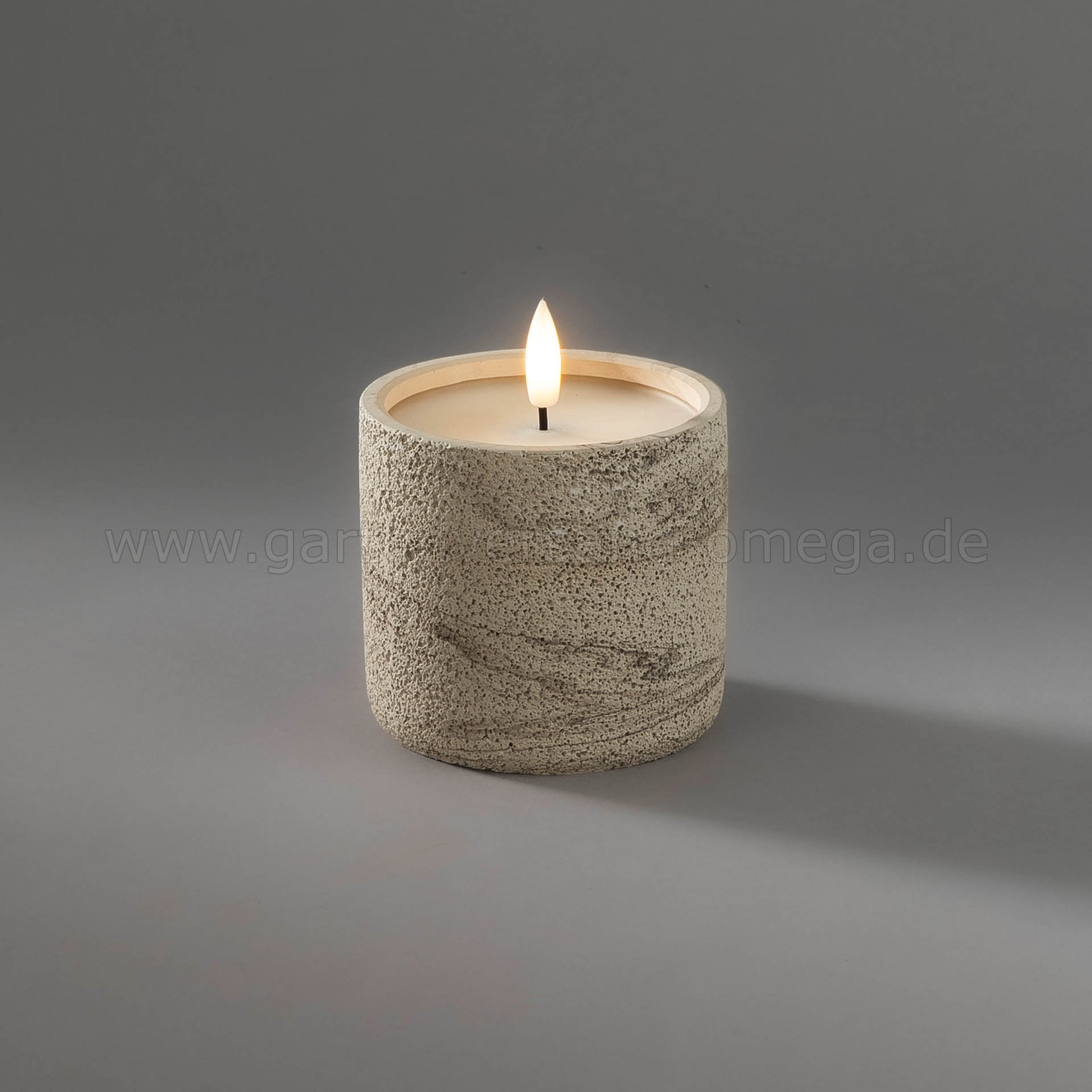LED Kerze Betonoptik Beige mit Timer 8cm