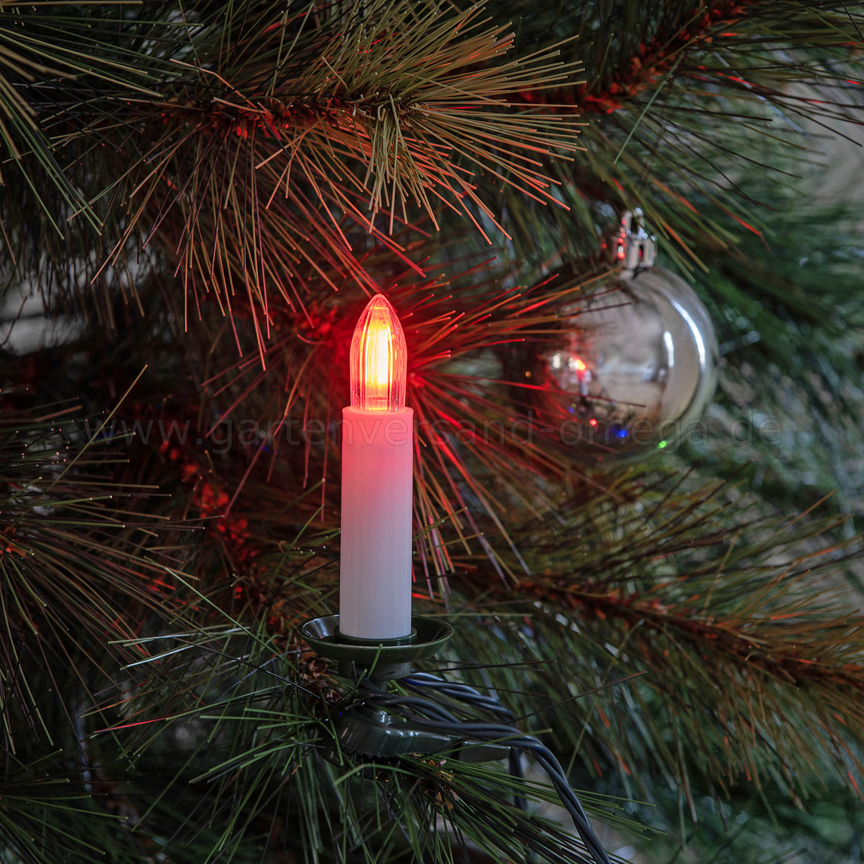 LED-Baumkette mit Topbirnen Bunt One-String - Kerze im Detail