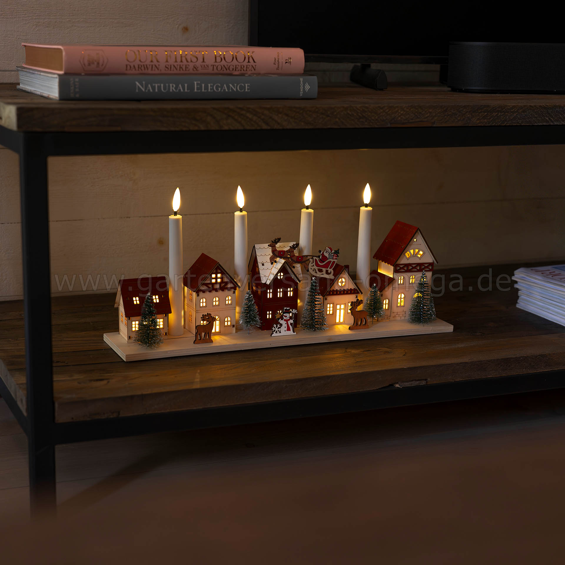LED-Holzsilhouette Weihnachtsdorf mit 4 Kerzen - Gestaltungsidee