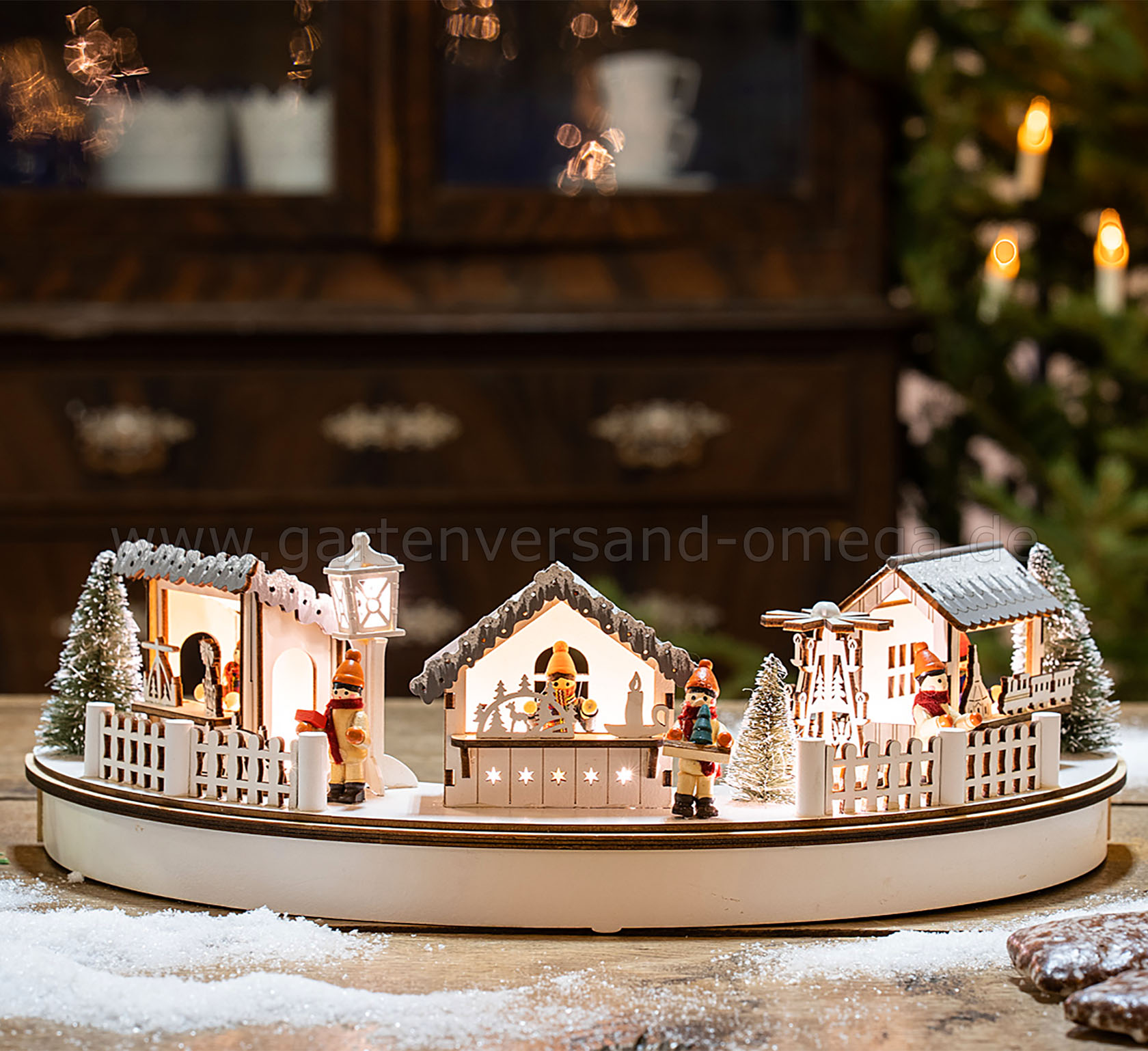 LED Halbkreis-Szenerie aus Holz Weihnachtsmarkt