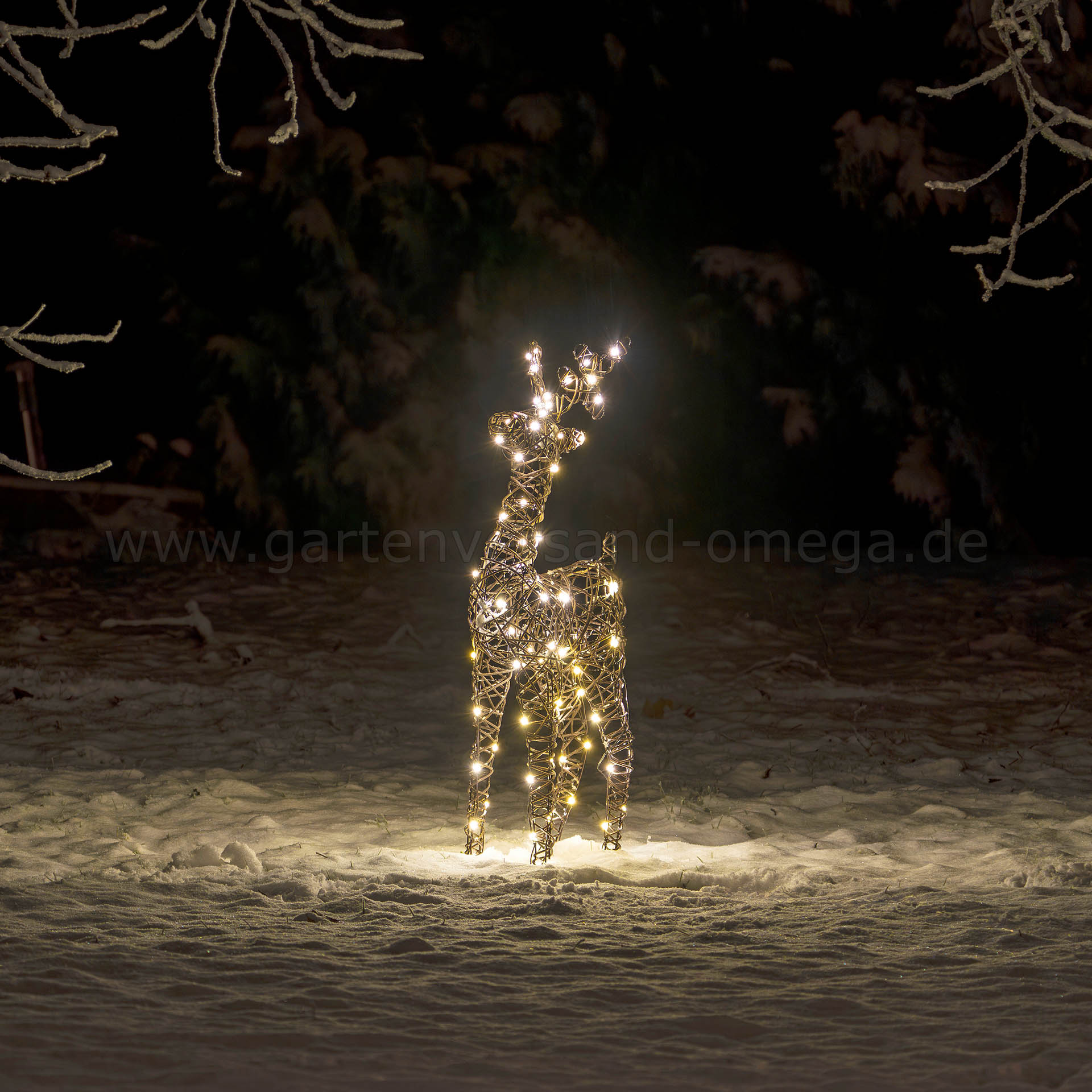 LED Polyrattan Rentier 88cm für Innen und Außen - Rattan Rentier Beleuchtung