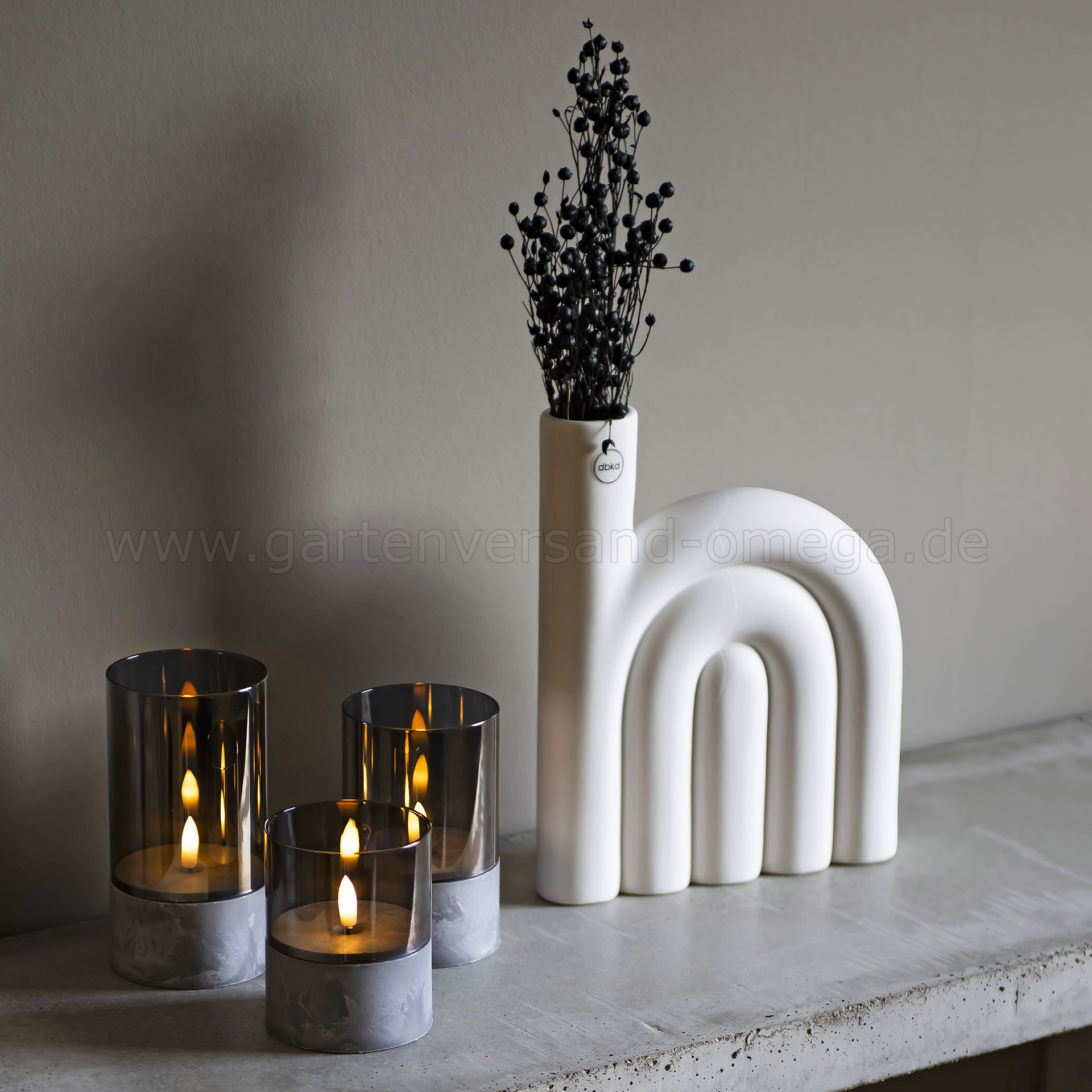 Gestaltungsidee LED-Kerzen im Glas Smokey Grey 3er Set