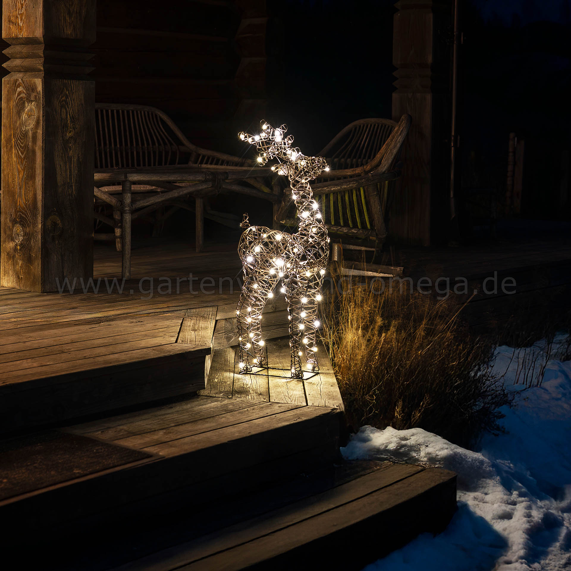 LED Polyrattan Rentier 88cm für Innen und Außen - Kunstrattan Weihnachtsfigur braun
