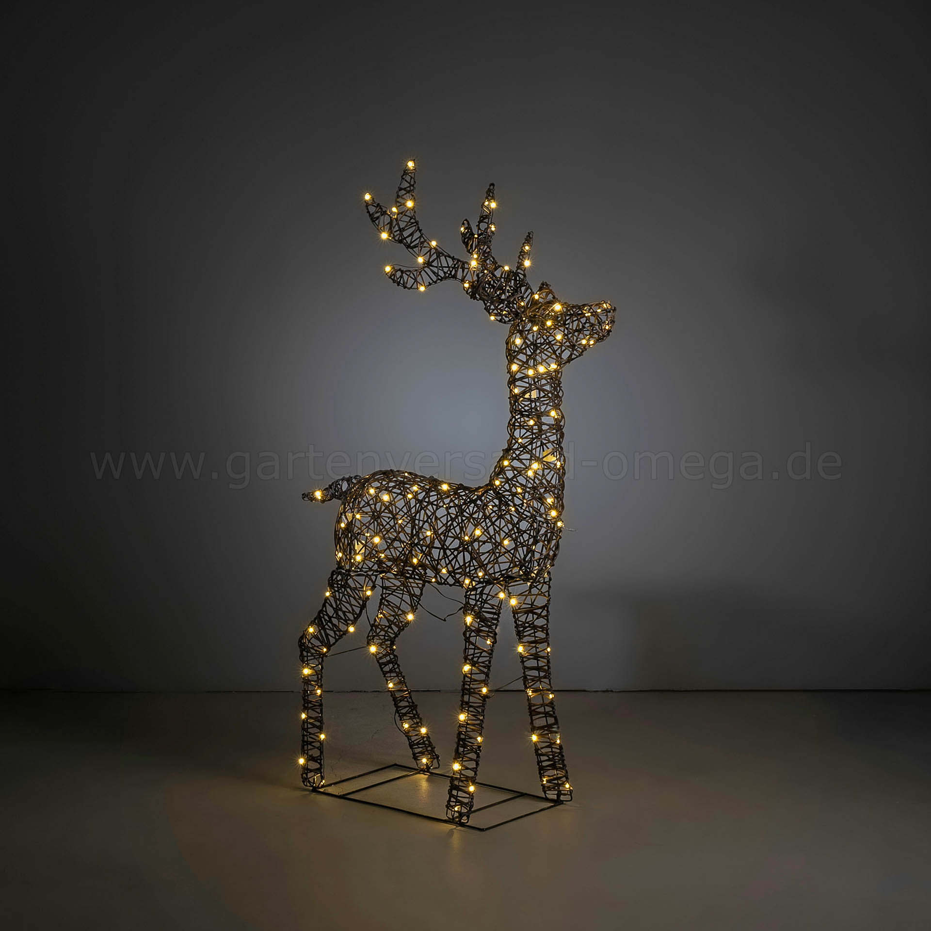 LED Polyrattan Rentier 130cm für Innen und Außen - Kunstrattan Weihnachtsfigur braun XL