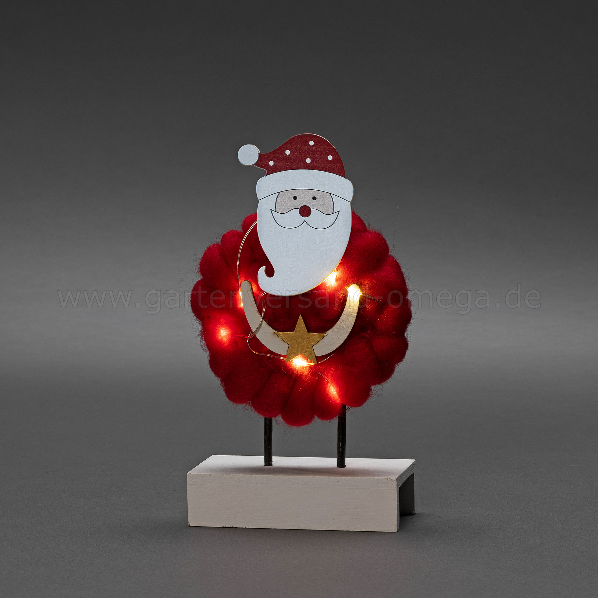 LED-Holzdekoration Weihnachtsmann mit Baumwolle