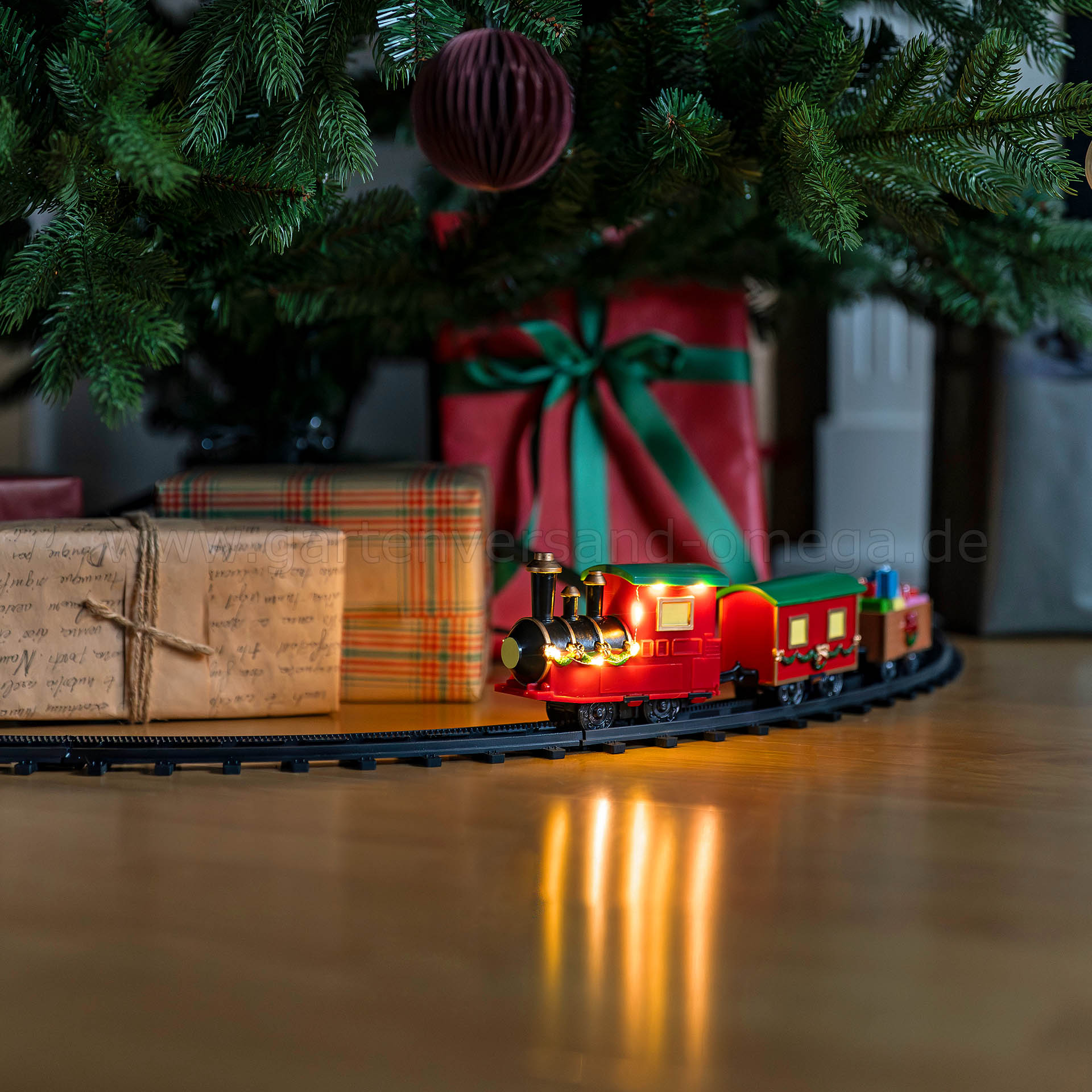 LED-Weihnachtseisenbahn 106cm mit Sound und Timer - Eisenbahn für Weihnachtsbaum