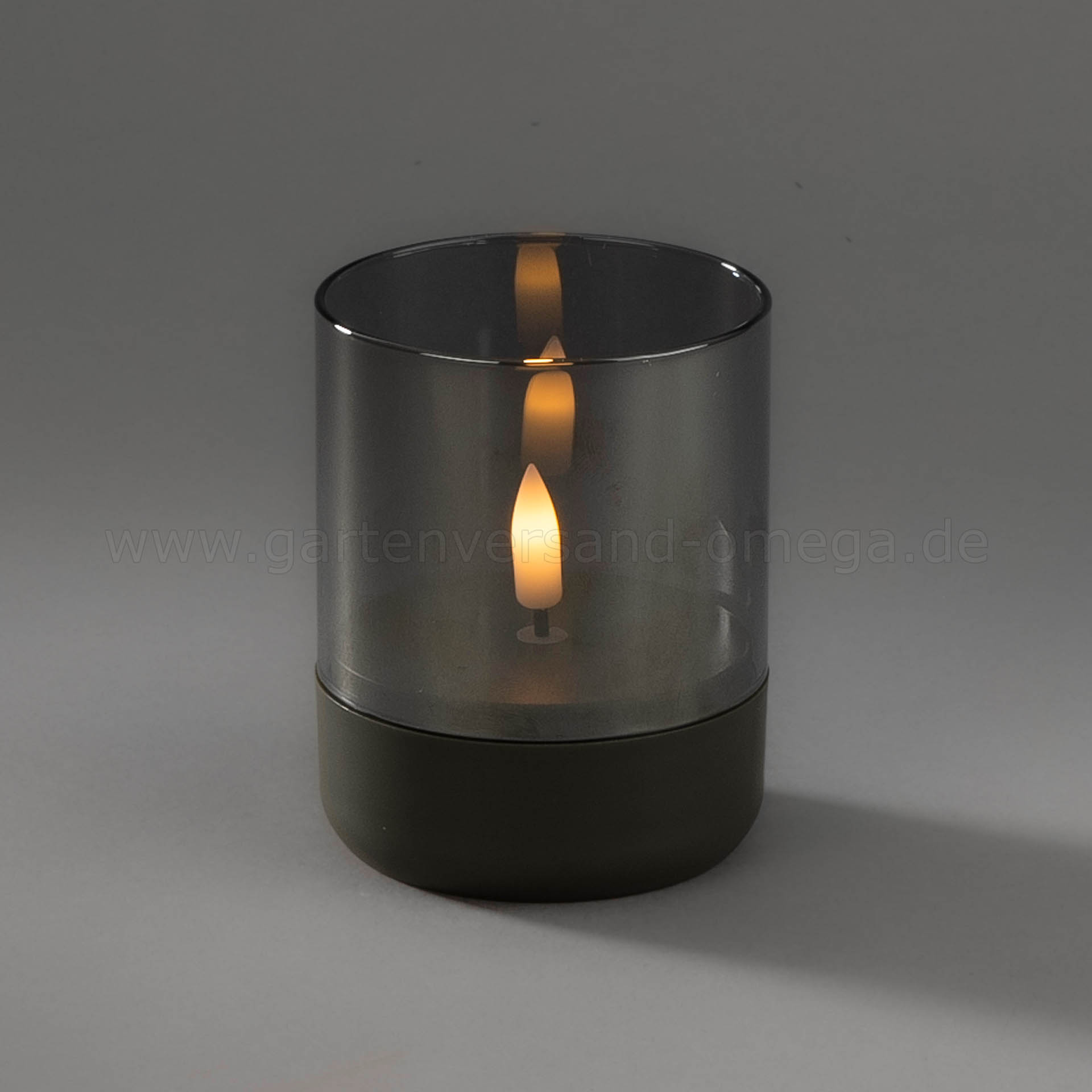 LED Kerze im Rauchglas Grau - LED Windlicht grau