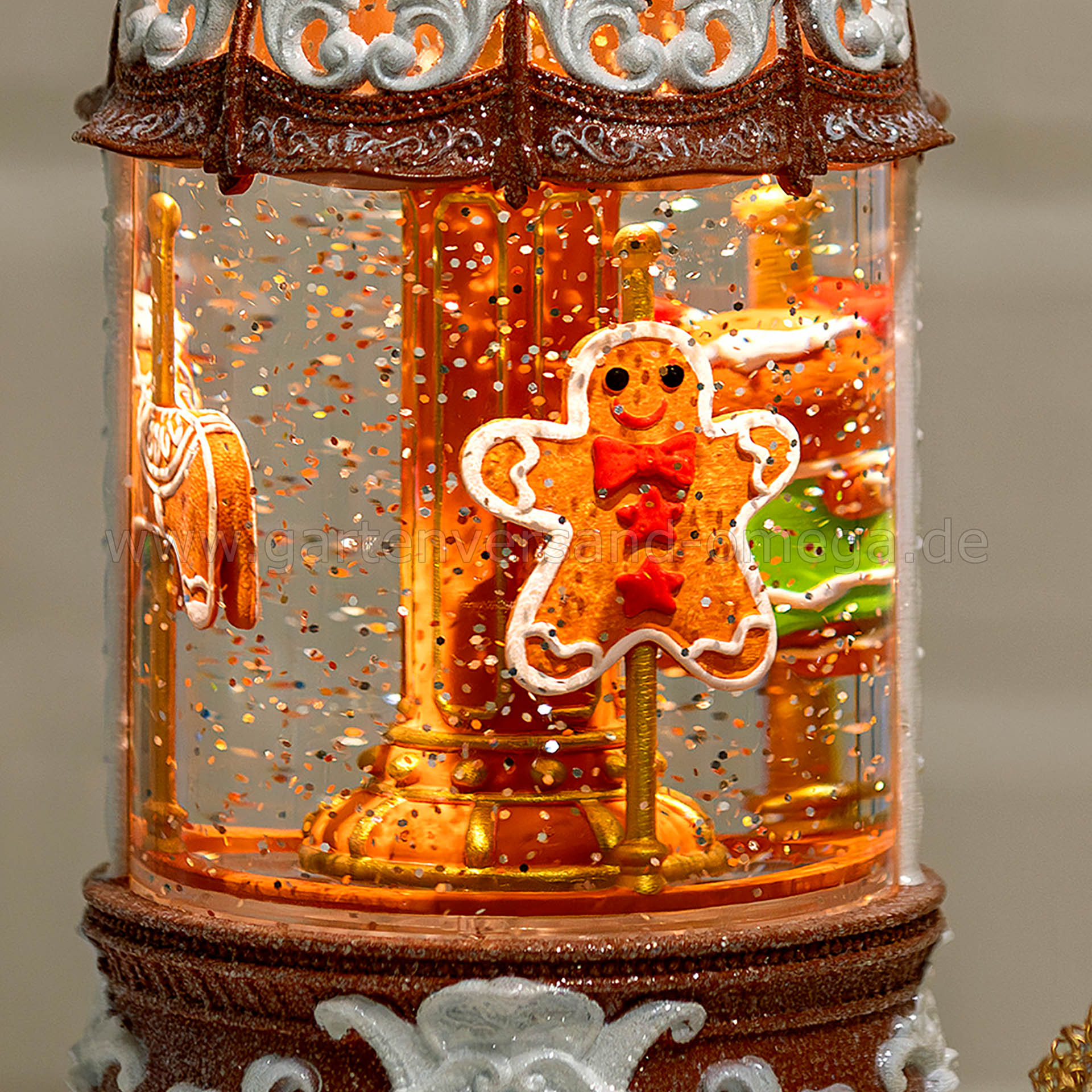 Das Motiv der LED-Wasserlaterne Lebkuchenfiguren-Karussell im Detail