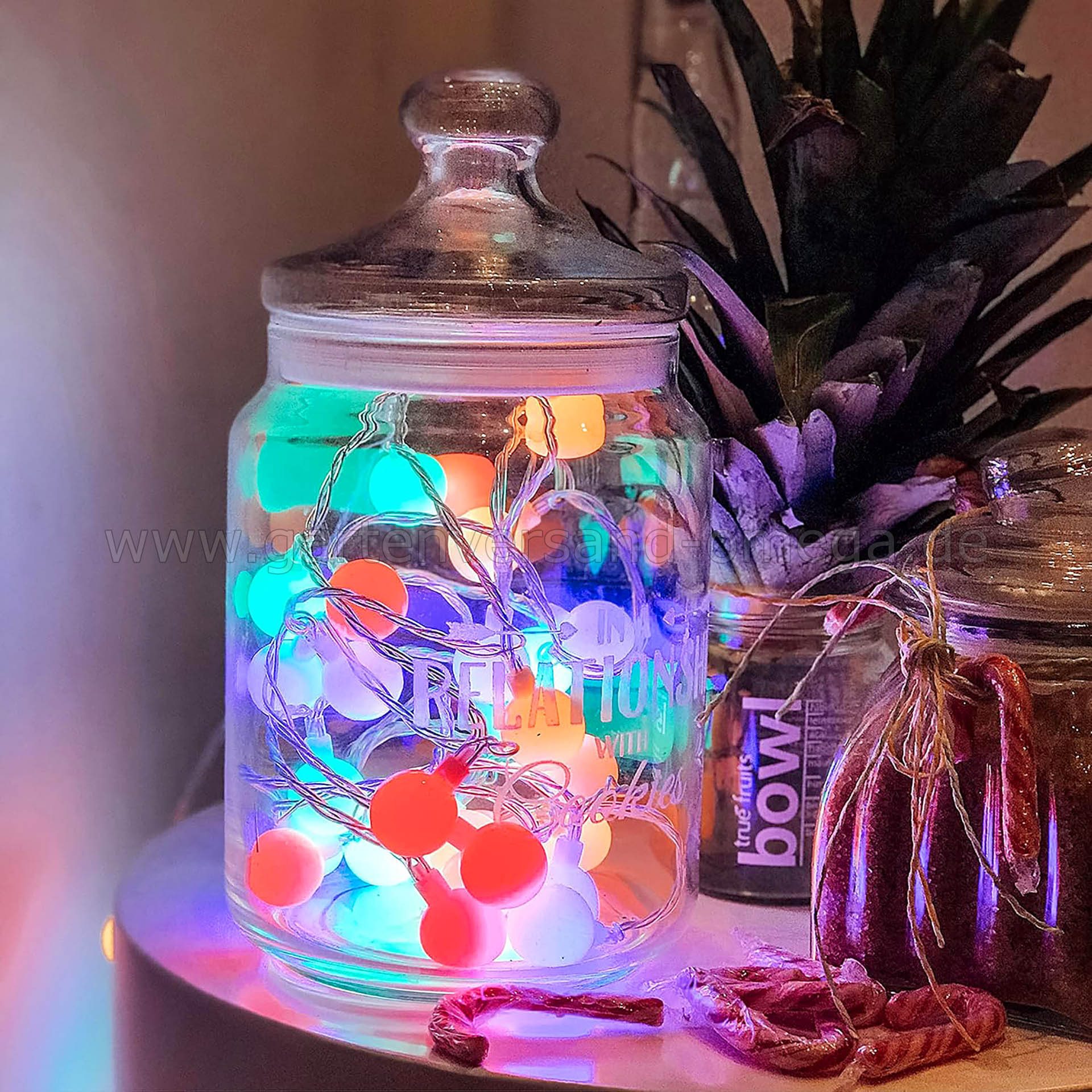 Gestaltungsidee LED-Kugellichterkette bunt mit Fernbedienung und 8 Funktionen