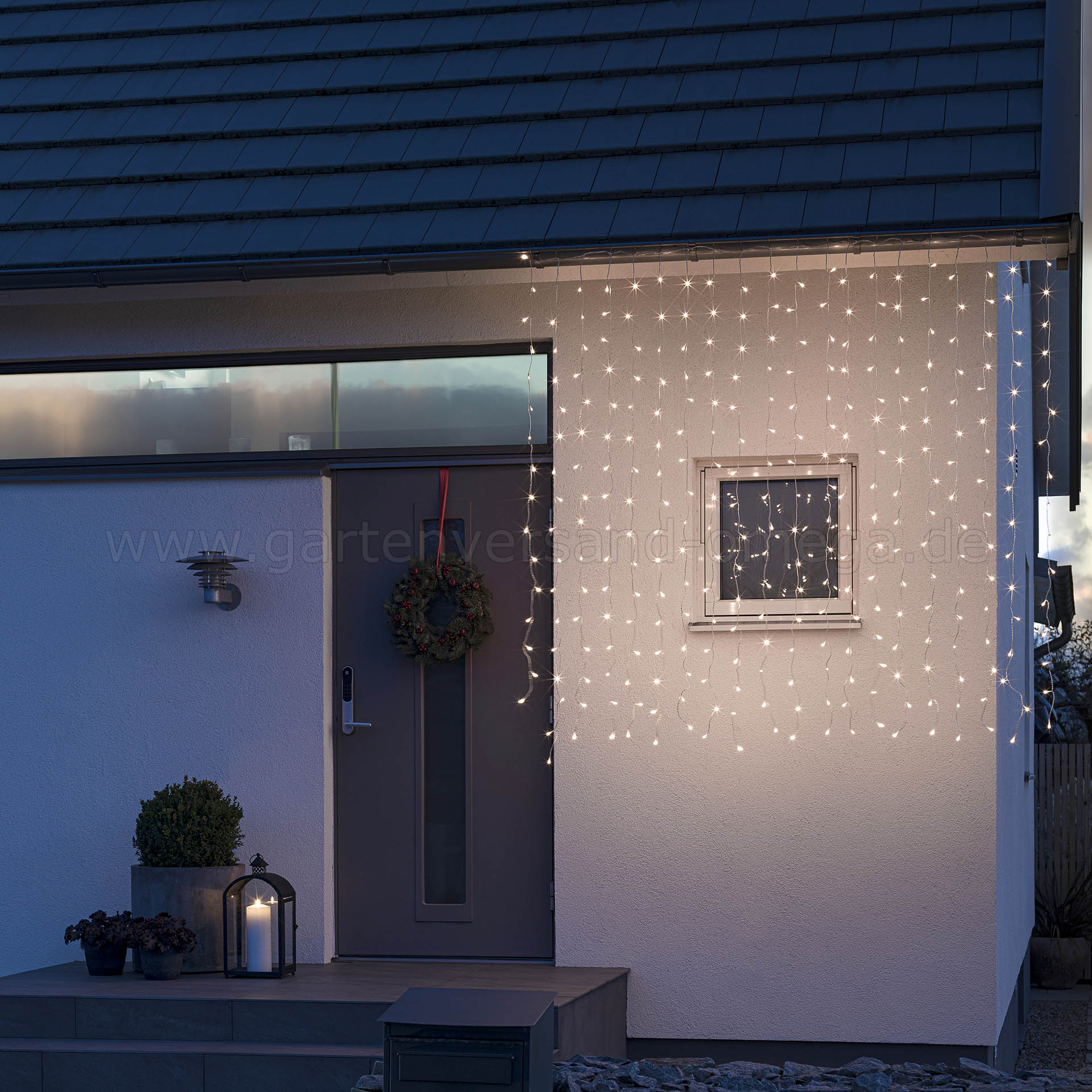 LED-Eisregen-Lichtervorhang gefrostet Warm-Weiß - Anwendungsbeispiel