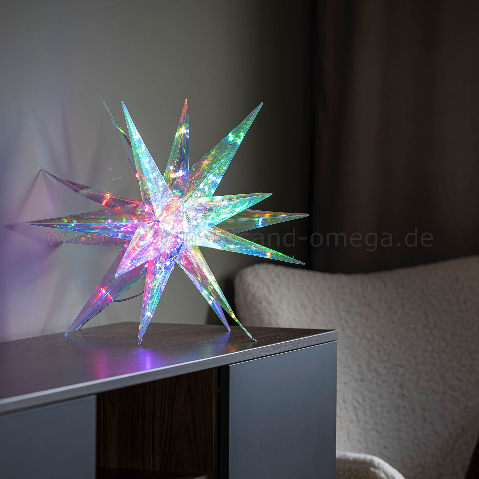 Der Kristalloptik 3D Stern mit RGB-LEDs im Einsatz