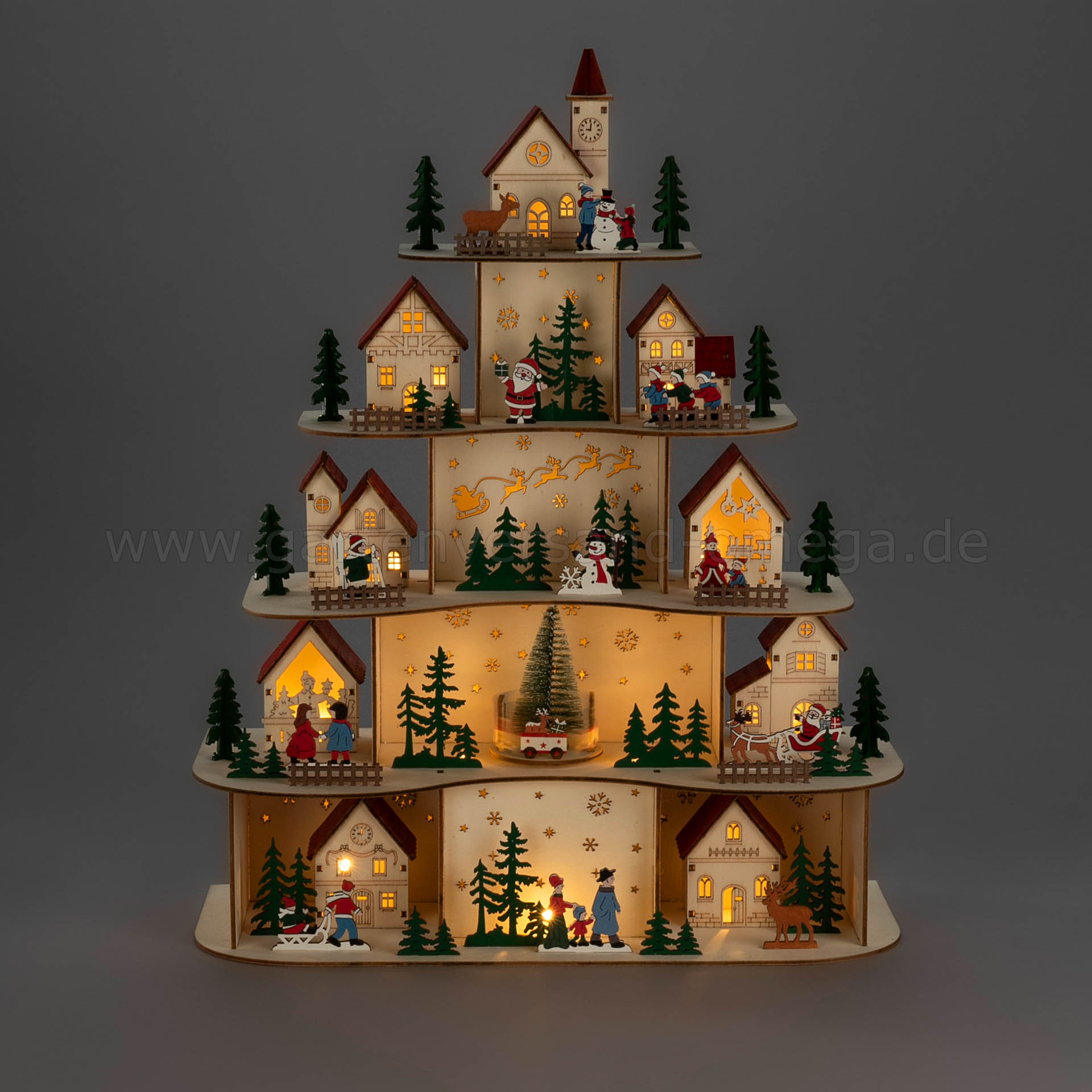 LED-Holzsilhouette Weihnachtsdorf 5 Ebenen - 3D Holzsilhouette Weihnachten