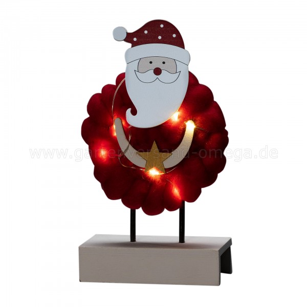 LED-Holzdekoration Weihnachtsmann mit Baumwolle