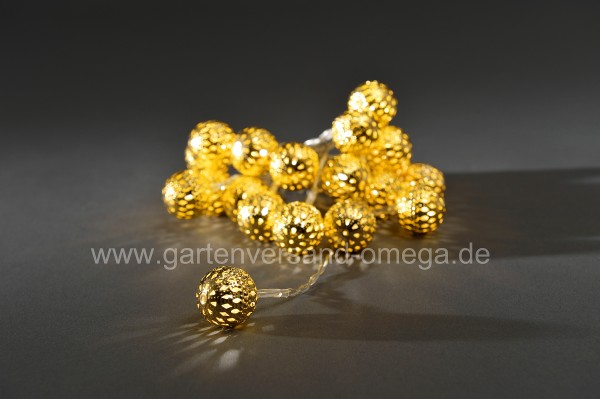 LED-Dekolichterkette mit goldenen Metallbällen