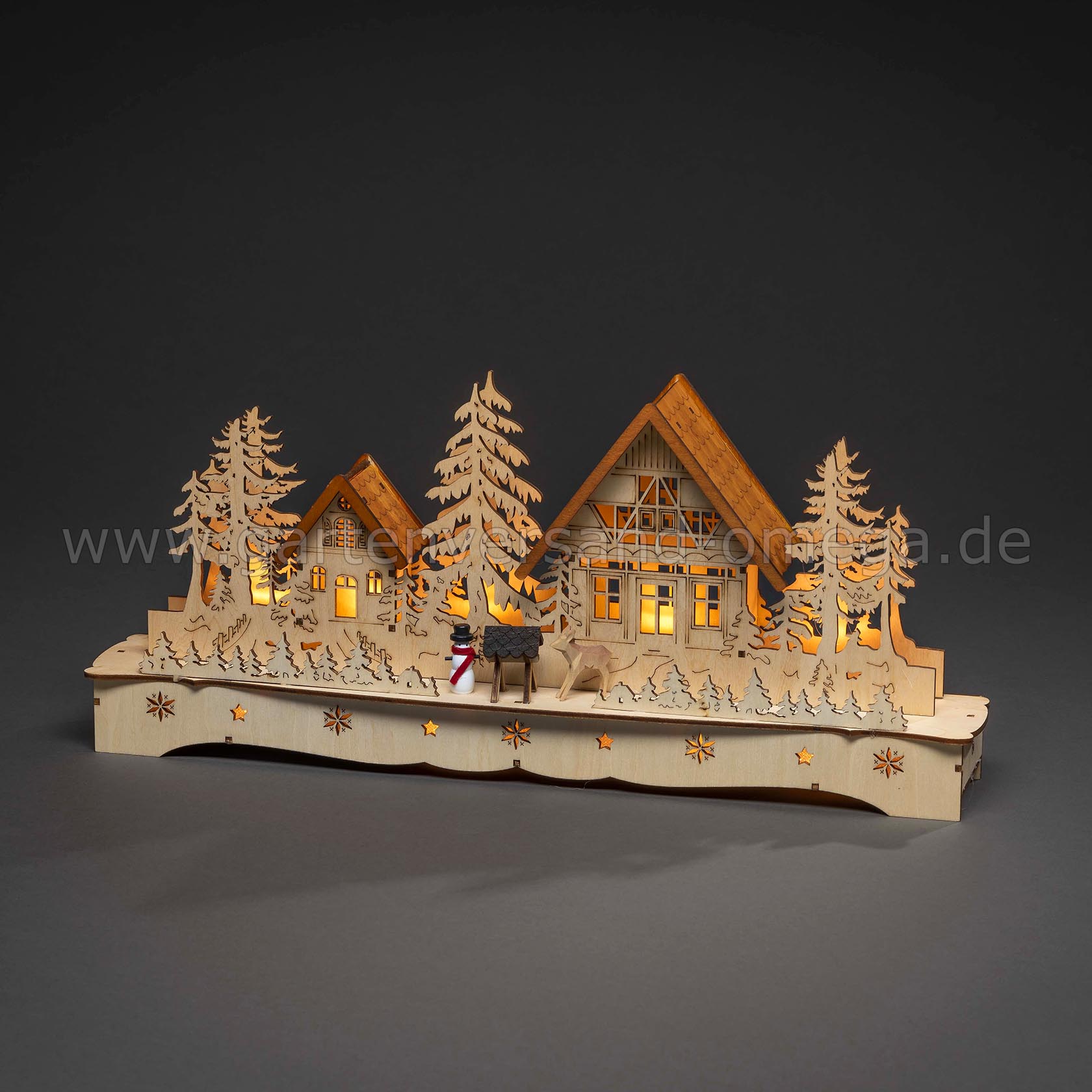 Weihnachtsdekoration Led Holzleuchter Dorf Mit Schneemann