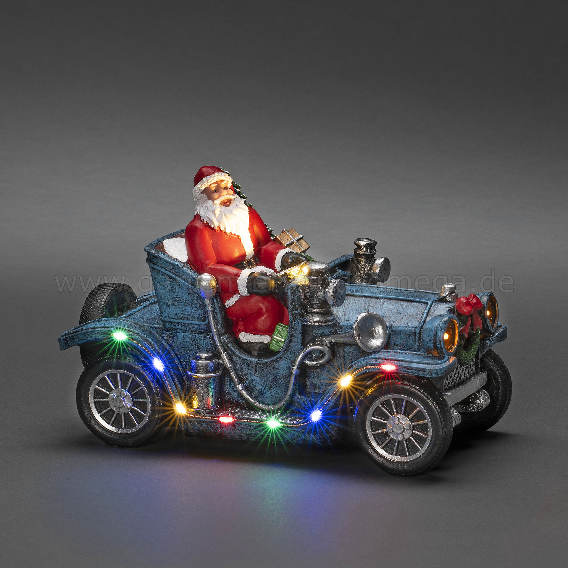 LED-Szenerie Weihnachtsmann im Auto - LED Auto Weihnachtsmann,  Weihnachtsdeko Auto, LED-Figur Auto mit Weihnachtsmann,  Schreibtischdekoration Weihnachten, Oldtimer Weihnachtsmann, Deko-Auto mit  LED-Beleuchtung
