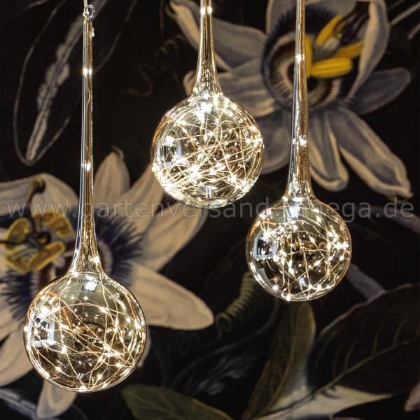 LED Glastropfen-Vorhang mit 3 Glas-Tropfen - beleuchtete Weihnachtsdekoration